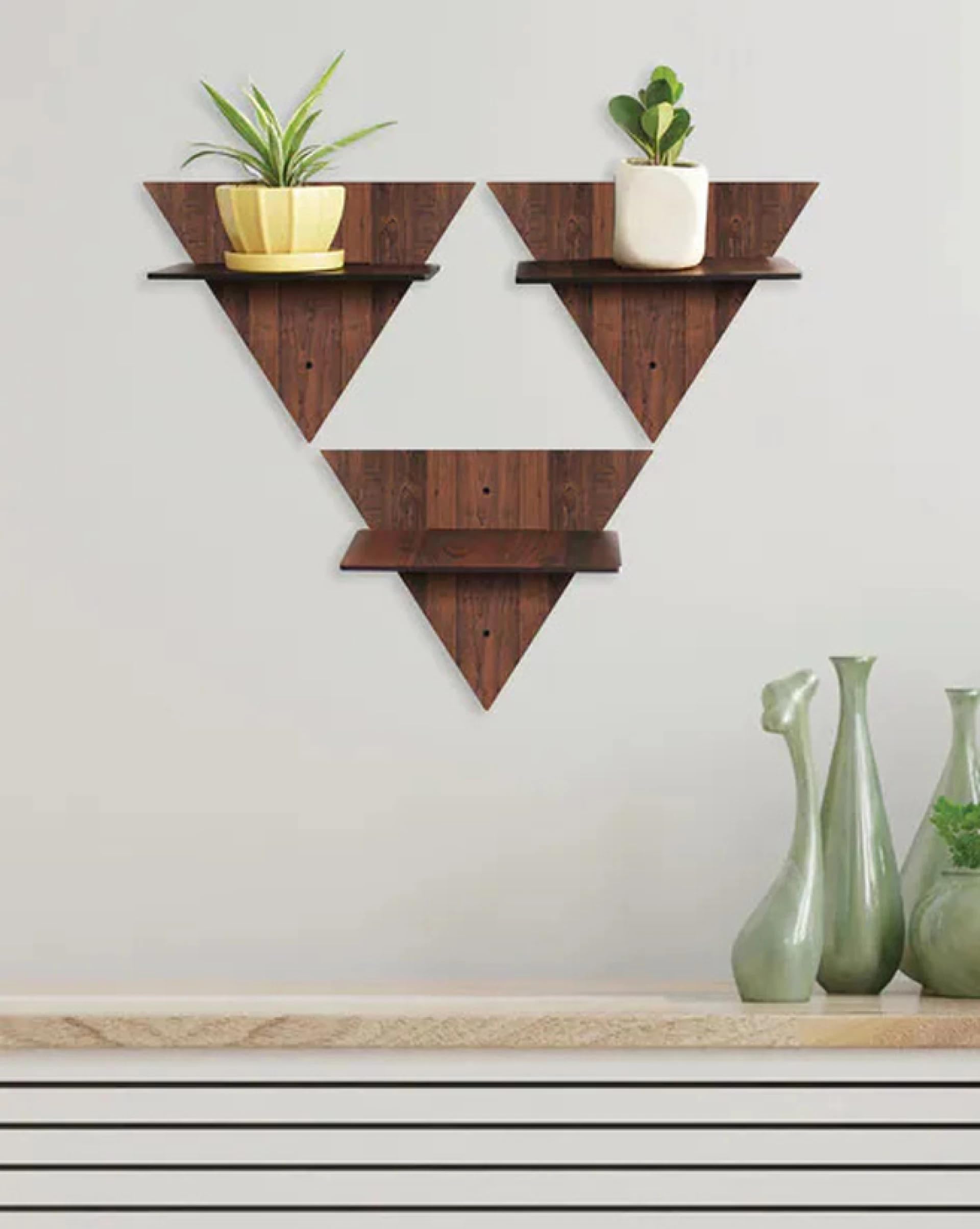 JETAL ART Triangle Decorative Wall Selves MDF (Medium Density Fiber) Wall Shelf (Number of Shelves-4, Brown)