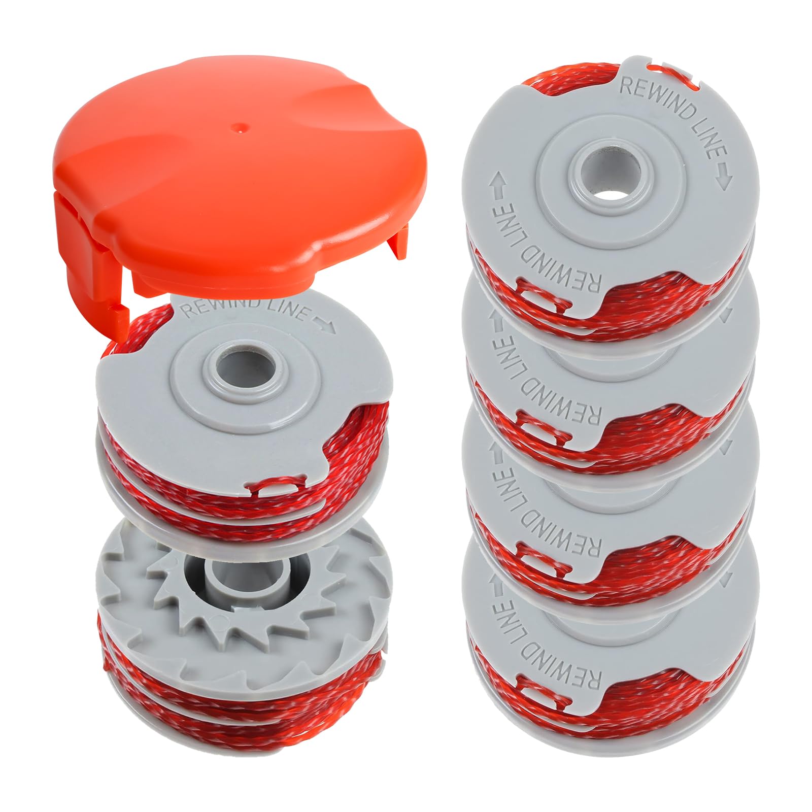 FLY021 Strimmer Spool and FLY060 Spool Cover for Flymo Contour XT Mini Trim Power Trim Multi Trim, 1.5mm Double Autofeed Spool Line and Cover (6 spool + 1cover)