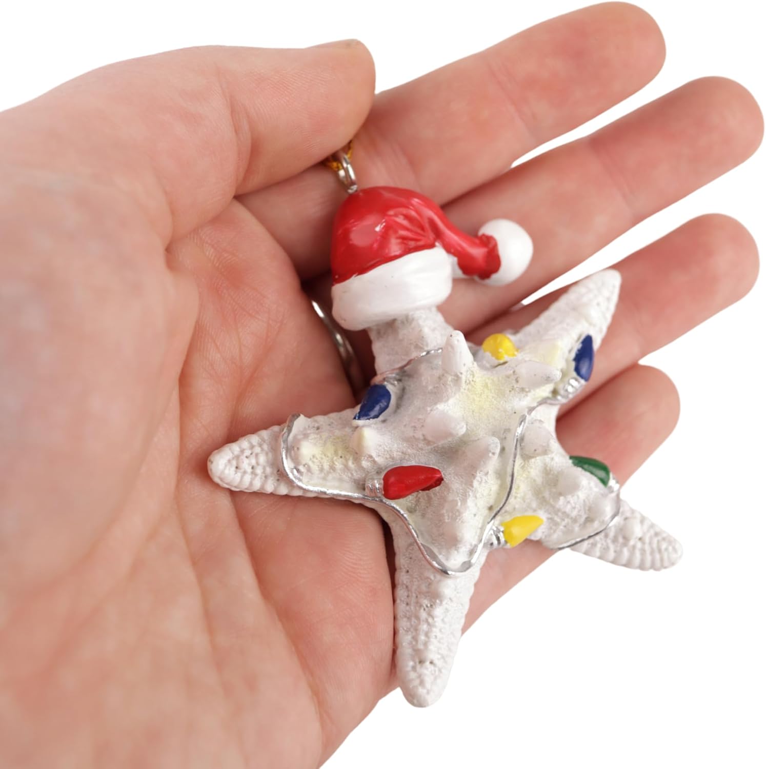 Needzo Resin Starfish with Santa Hat Ornament, Nautical Christmas Tree Decoration, 2.25 Inches - Image 4
