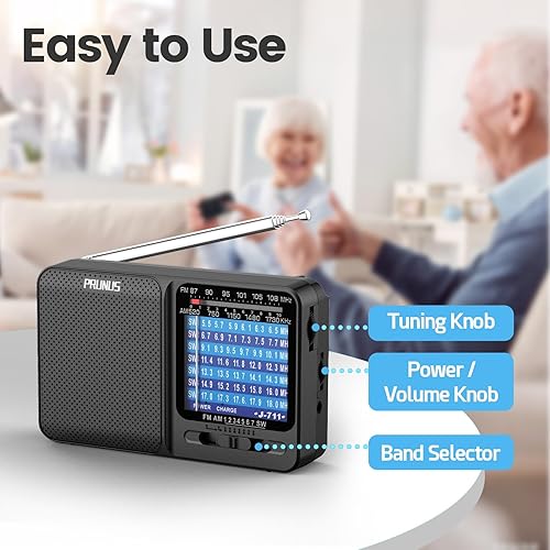 Miniatura 5 de PRUNUS J-711 Radio portátil AMFMSW1-SW7 Radio de onda corta, carga USB-C y funciona con pilas AA, excelente recepción, antena larga, conector para