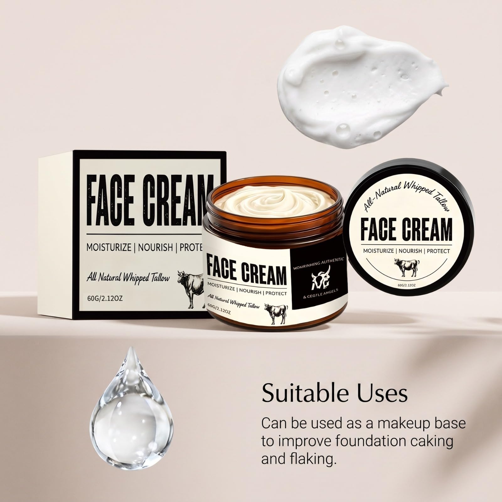 Crème Visage Suif de Boeuf Hydratante, 60 g