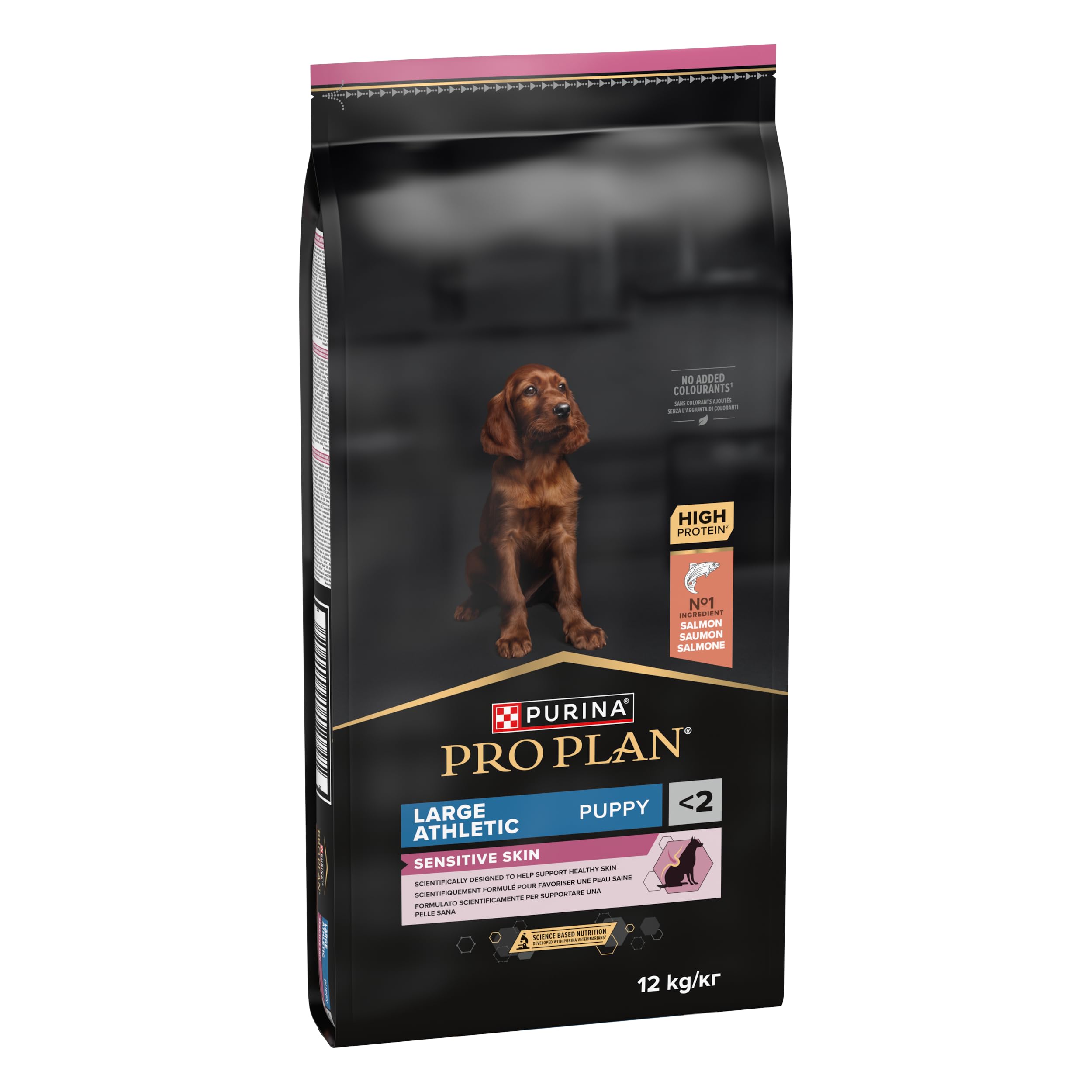 Purina Pro Plan | Sportowy morfotyp szczeniak | Skóra wrażliwa | Sucha karma dla skóry wrażliwej, formułowana bez pszenicy | Promuje zdrową i błyszczącą sierść | Bogaty w łososia | Torba | 12 kg