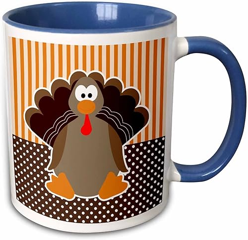 Miniatura 4 de 3dRose Linda taza de dos tonos con diseño de pavo de dibujos animados en naranja y marrón, 11 onzas, azulblanco