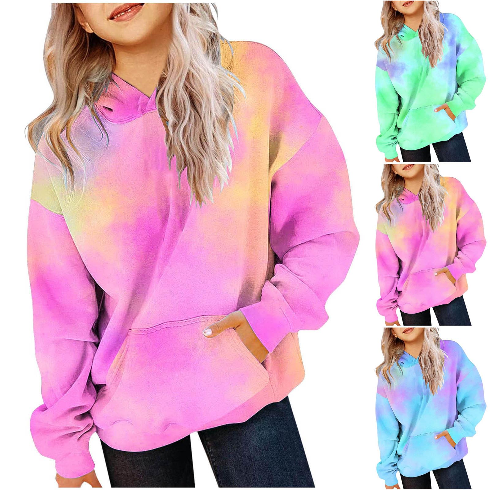 Ayolanni Cute Hoodies for Teen Girls Trendy Preppy Hooded Sweatshirts Oversized Long Sleeve Shirts Gradient Clothes for Girls