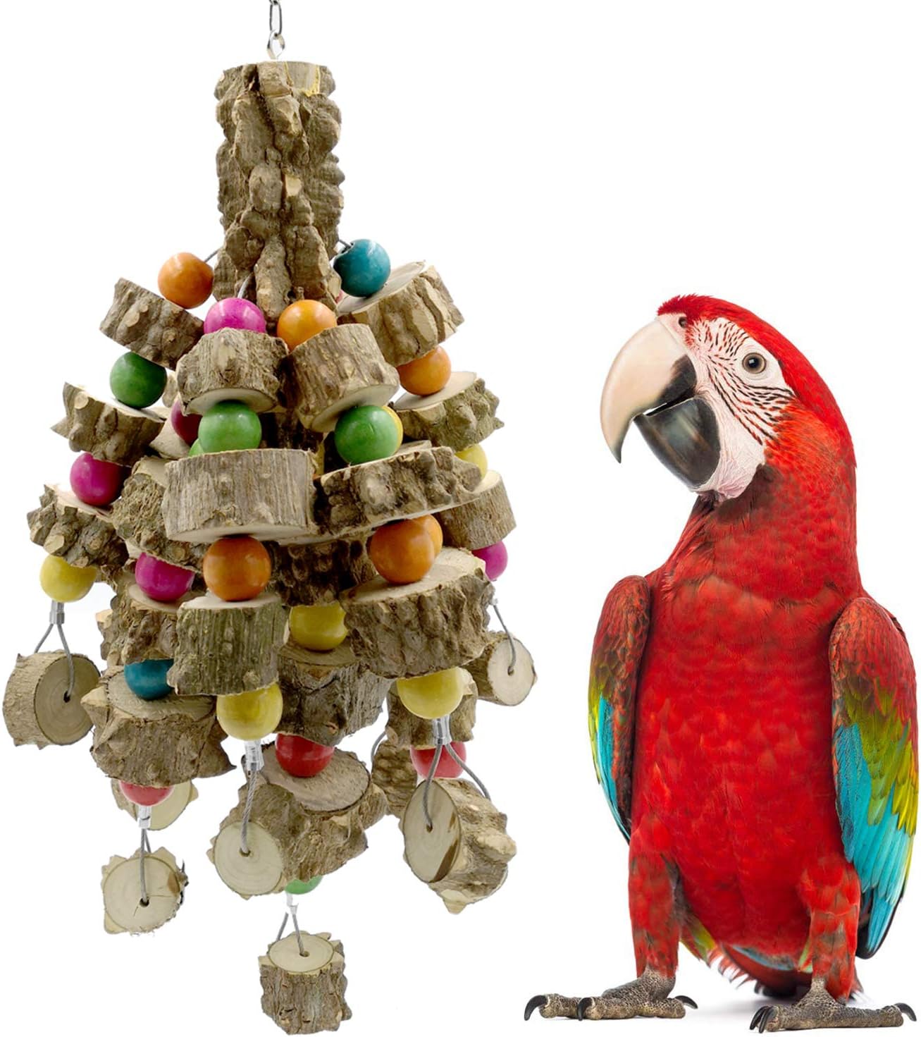 Onene Natural Wood Medium Parrot Toy, Bird Block Tearing Chewing Toy, Great for Small to Medium Parrots and Birds Like Budgies, Pacific, Lovebird, Parakeet, Cockatiel and Sun Conure