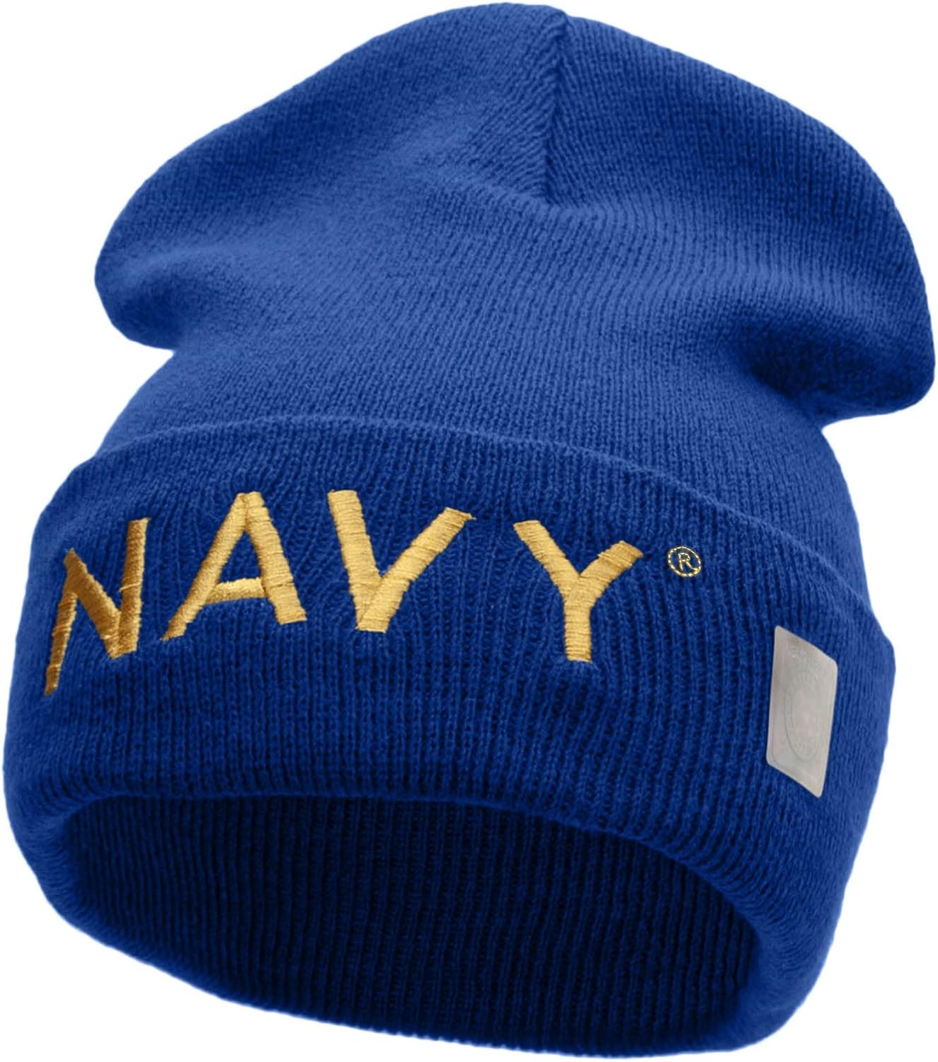 Navy Embroidered Long Knitted Beanie Made in USA