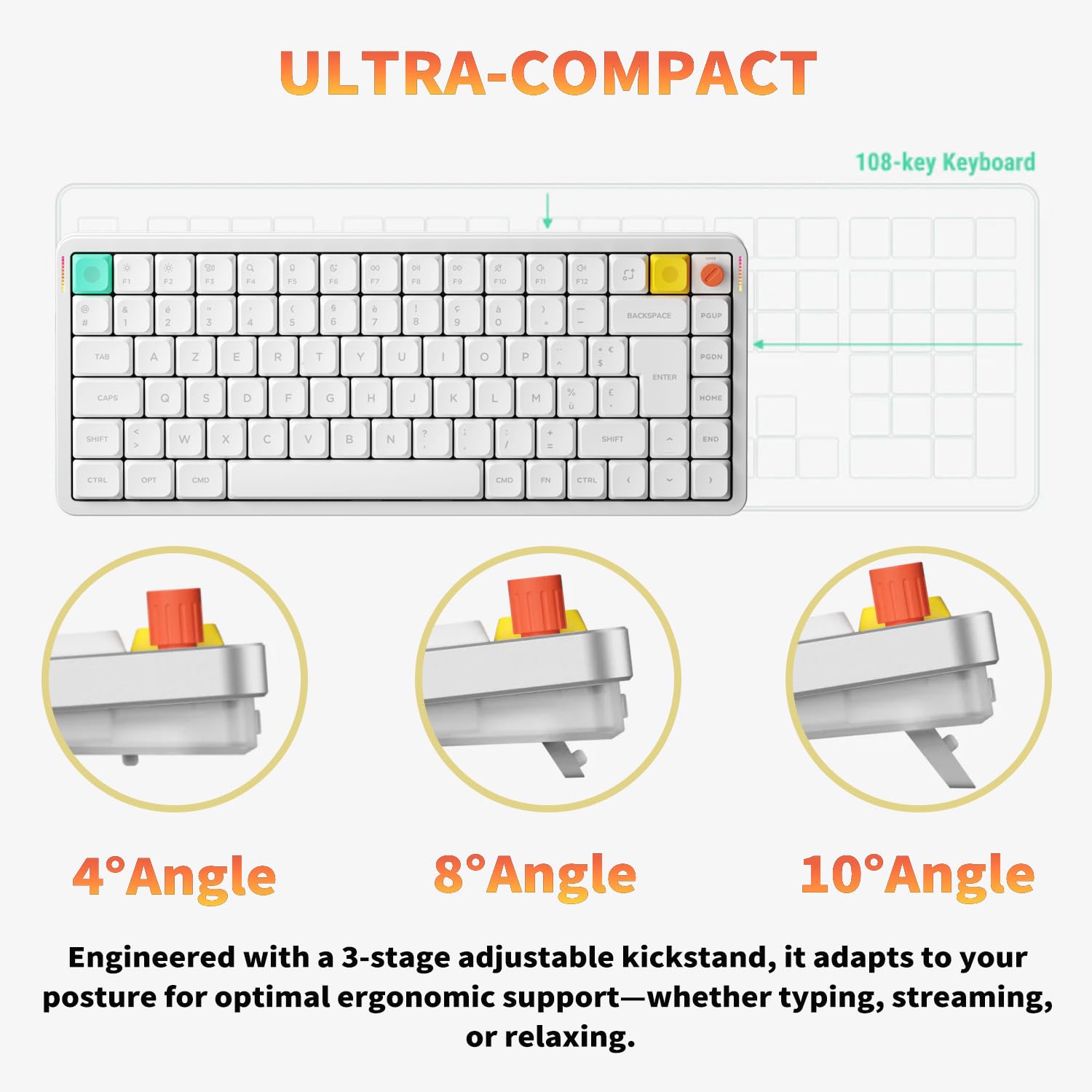 nuphy Clavier mécanique Air75 V3, Clavier 75% à Profil Bas avec molette, Clavier Gaming Hot Swap Compatible Bluetooth/2,4 GHz/USB-C, Disposition FR -AZERTY (White/Red Nano) - 5