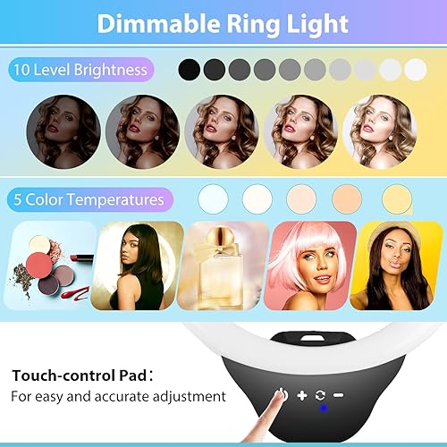 Miniatura 8 de Sensyne Anillo de luz para selfie de 14 pulgadas con trípode de 62 pulgadas y soporte para teléfono, luz LED para transmisión en
