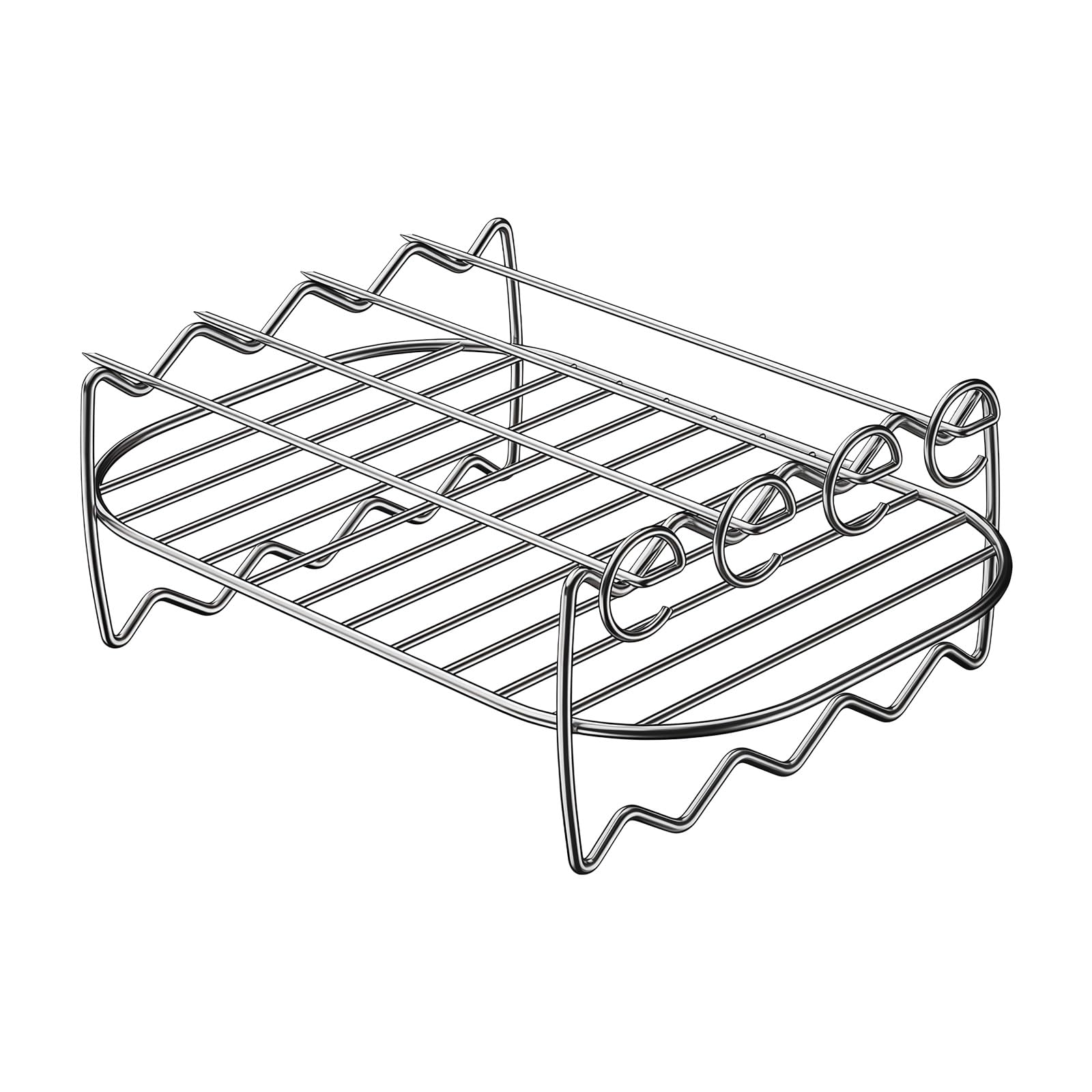 Tsophreniq Stainless Steel Air Fryers Accessories Practical Barbecue Grills Rack and 4 Skewers for Homes Kitchen Cooking Barbecue Rack for Air Cooker