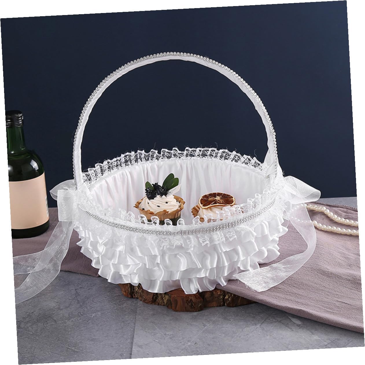 Flower Girl Basket Wedding Handheld Lace Petal Storage Basket for Flower Ceremony