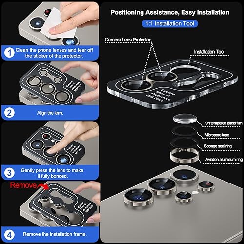 Miniatura 108 de WSKEN Protector de lente de cámara para Samsung Galaxy S24 Ultra, vidrio templado 9H ultra delgado resistente a los arañazos con círculo de aluminio