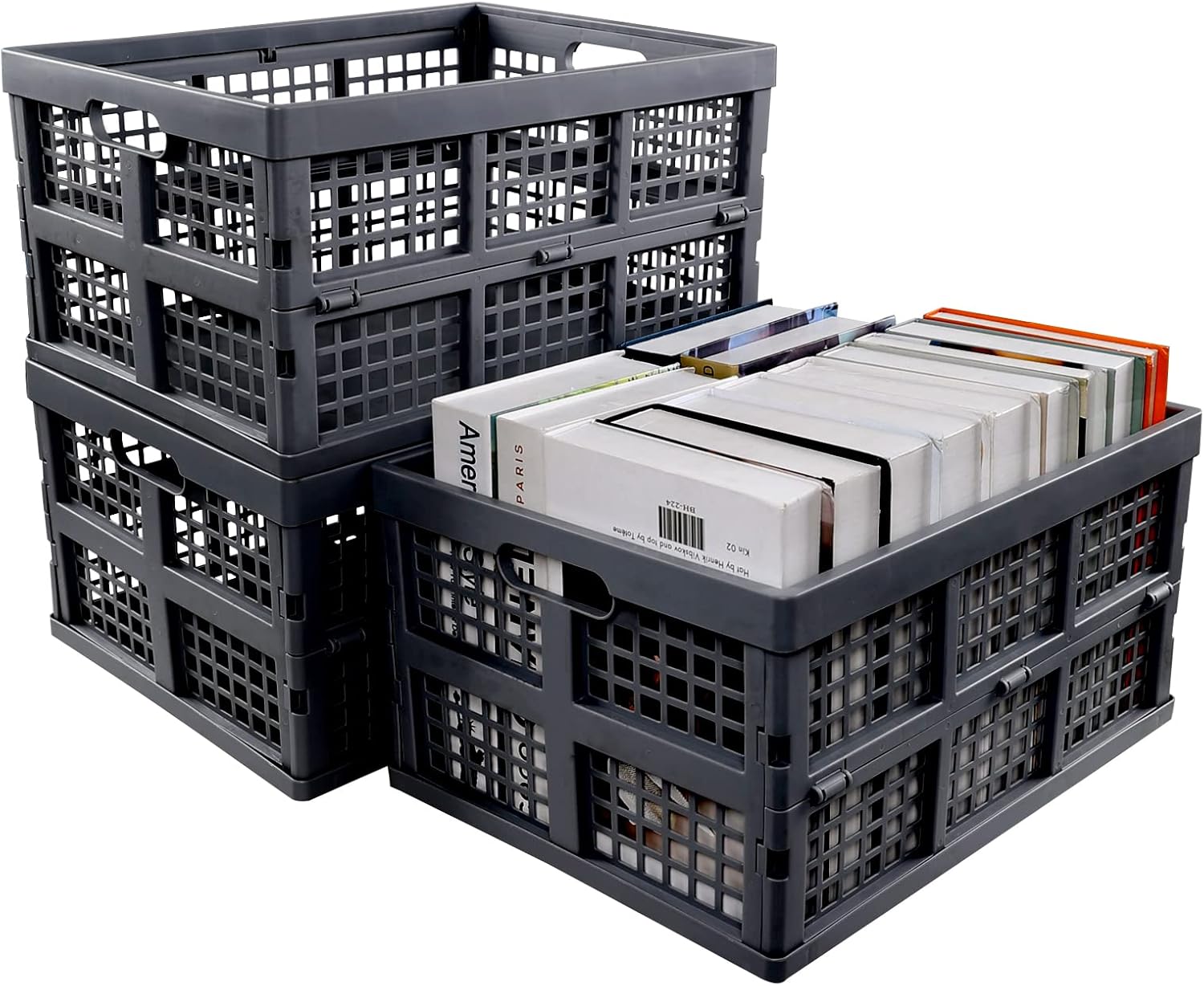 Tyminin 3 x 30L Plastic Folding Storage Container Basket Crate Box