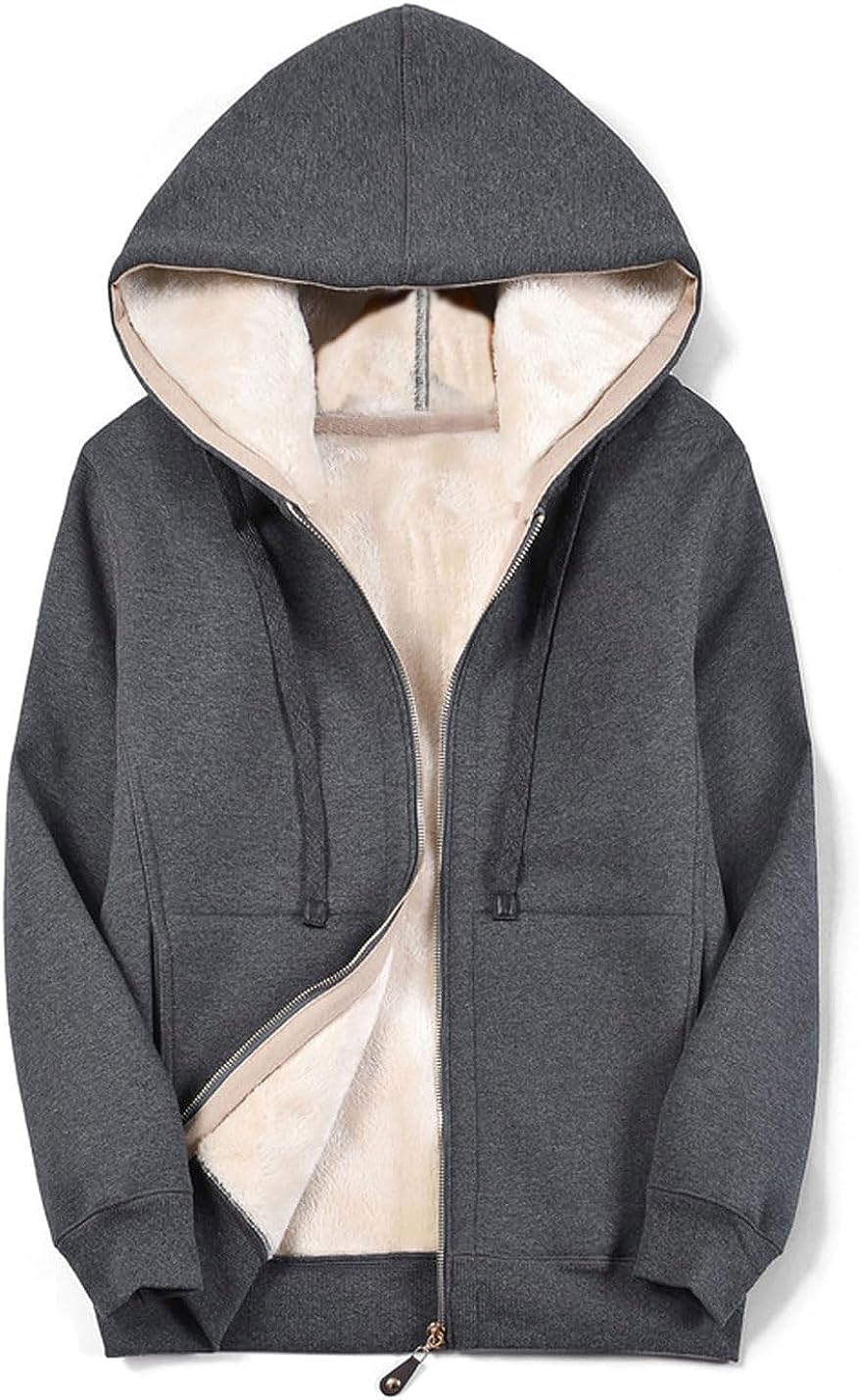 Lazutom Women's Solid Winter Warm Thick Sherpa Fleece Lined Zip Up Hoodie Sweatshirt Jacket
