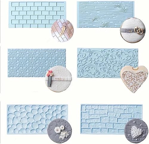 Miniatura 3 de Anyana Juego de 12+6 moldes de glaseado en relieve de plástico gratis Kits de madera ladrillo adoquín acolchado cuadrícula diamante diseños