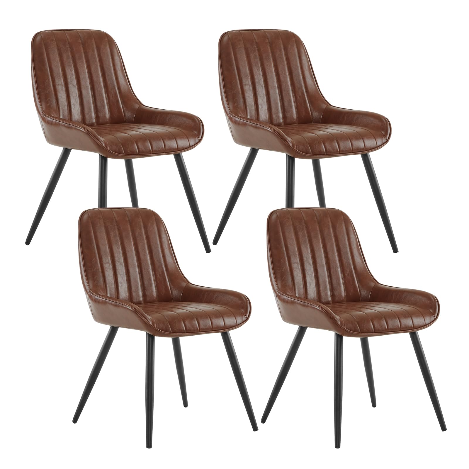 Lestarain Esszimmerstühle 4er Set Retro Kunstleder Braun | Metallbeine 150 kg belastbar Gepolstert Für Küche Für Wohnzimmer