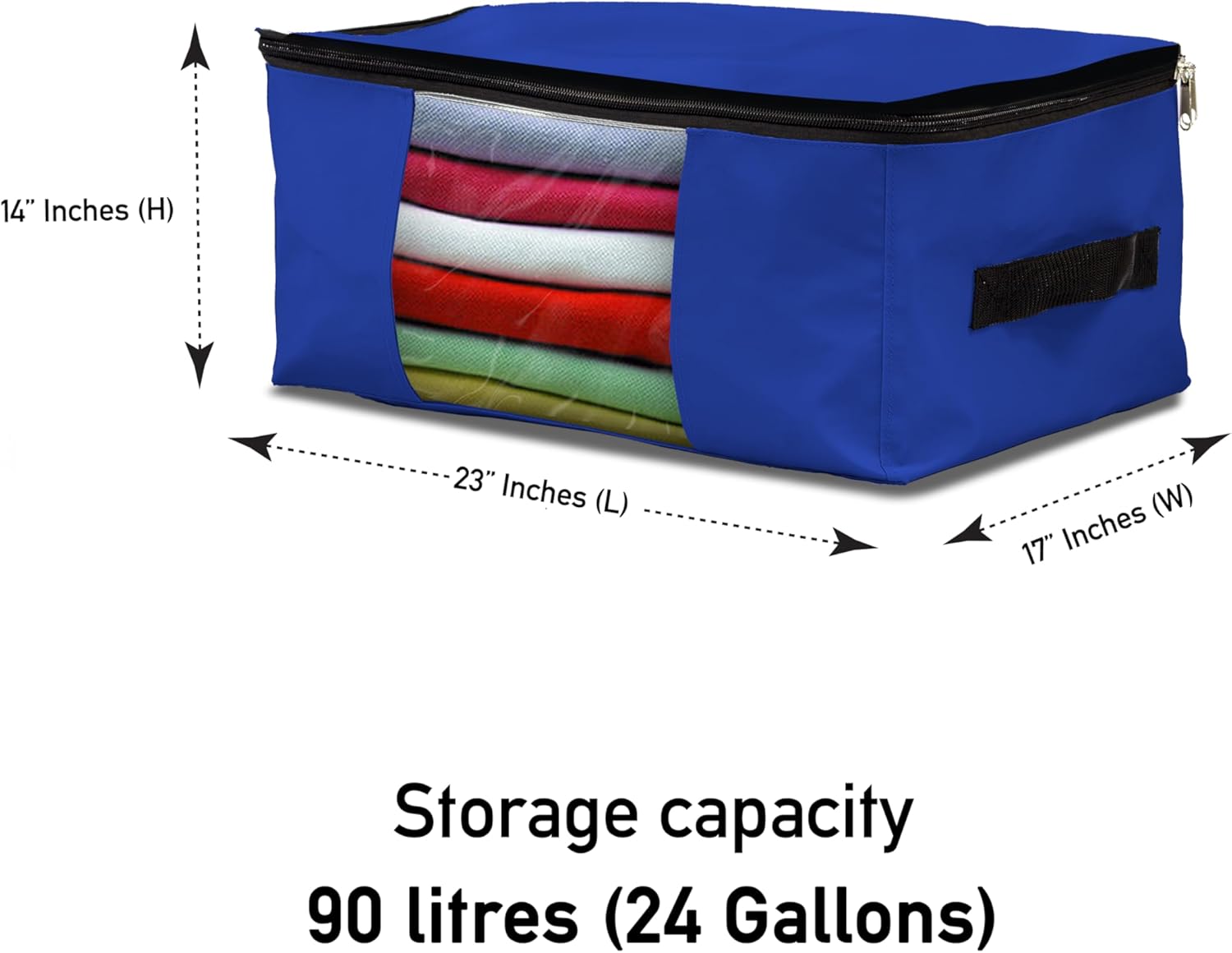 Covers & All Storage Bags, 90 litres Large size Space Saver bags Heavy Duty Storage Organizer Multipurpose 12 Oz Waterproof UV-Resistant & Tear-Proof (23"L x 17"W x 14"H Inches, Royal Blue, Pack of 3)