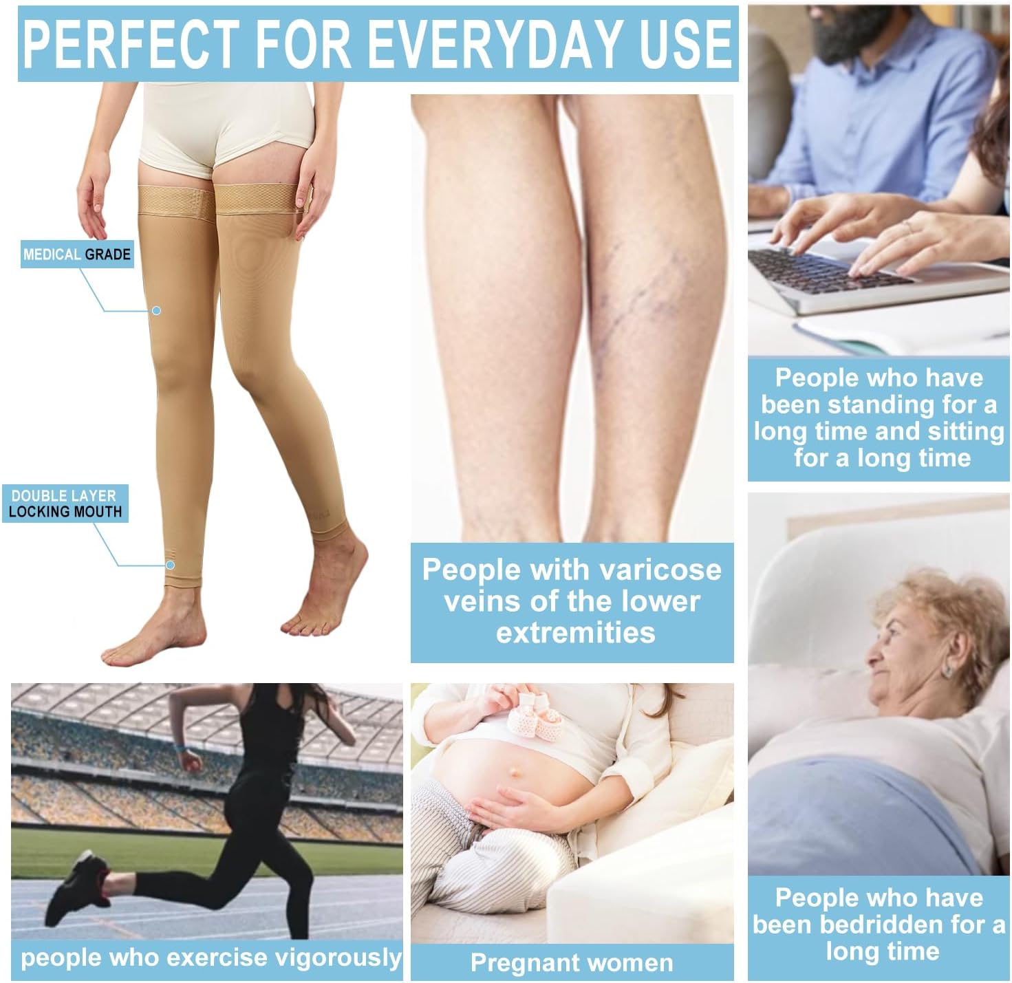 Medical Thigh High Compression Socks Footless for Women and Men (Pair), 15-20 mmHg with Silicone Dot Band, Medical Compression Stockings for Varicose Veins - Image 2