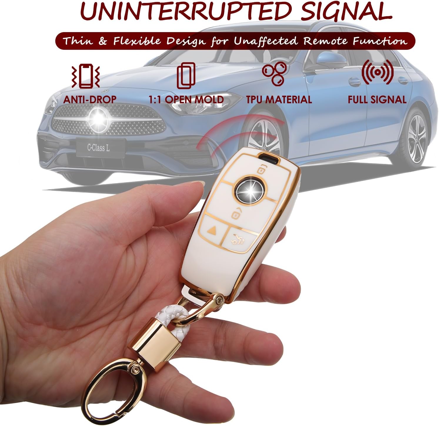 2PCS Compatible with Mercedes Benz Key Fob Cover Fits 2016-2025 GLA GLB GLC EQA EQB GLE GLS SLC A/B/C/E/G/Class 200/300/350/400/450/500/560/600/680 Accessories Grey/White