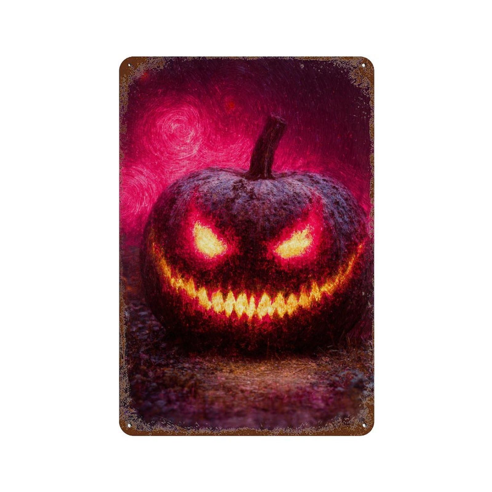 Spooky Halloween Pumpkin-2 Distressed Metal Wall Sign 11.8"x7.9", Ideal for Pub, Kitchen And Man Cave Decor