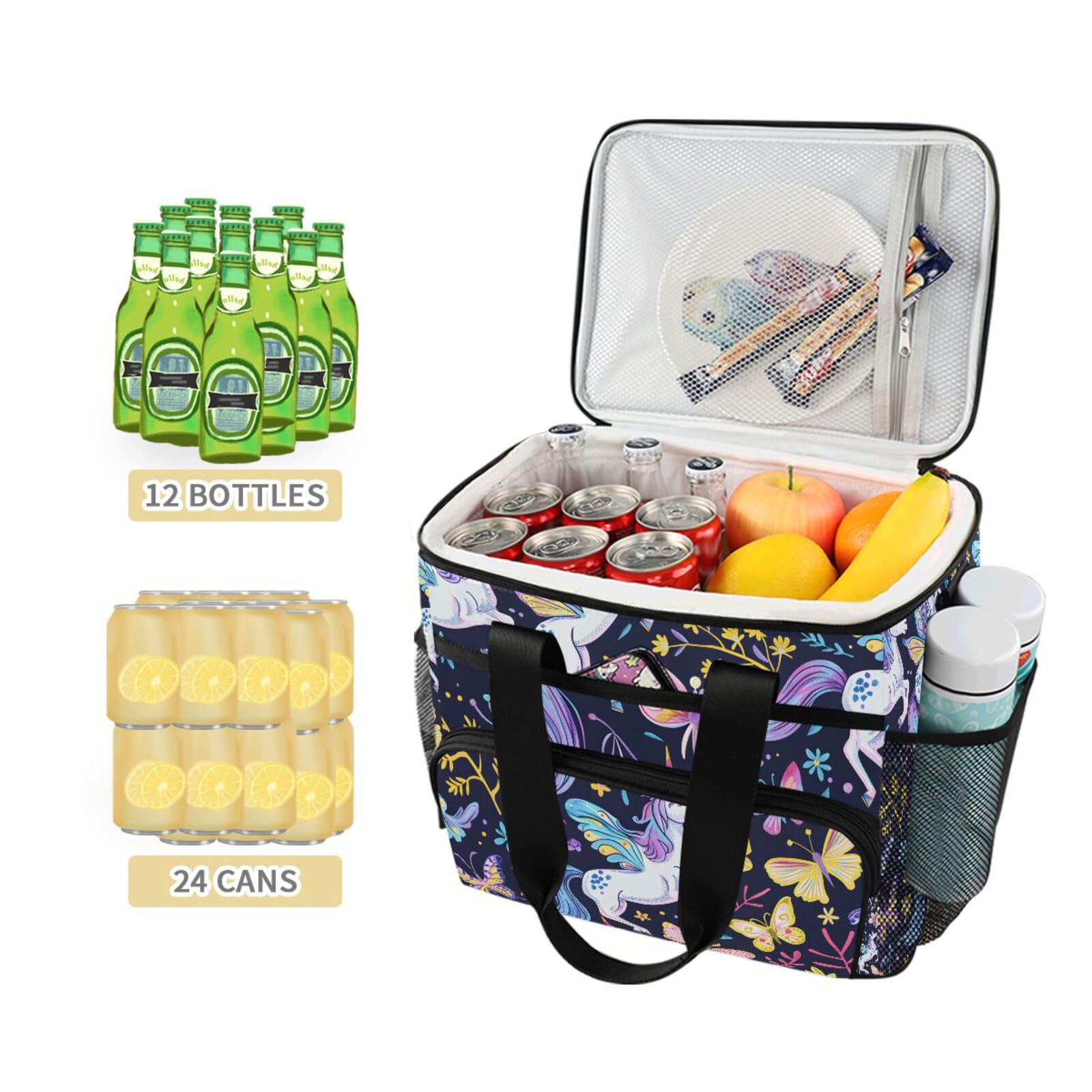 Bolsa térmica con diseño de mariposa y unicornio, azul, grande, aislada, para picnic, 15 L, 24 latas, impermeable, para adultos, hombres y mujeres