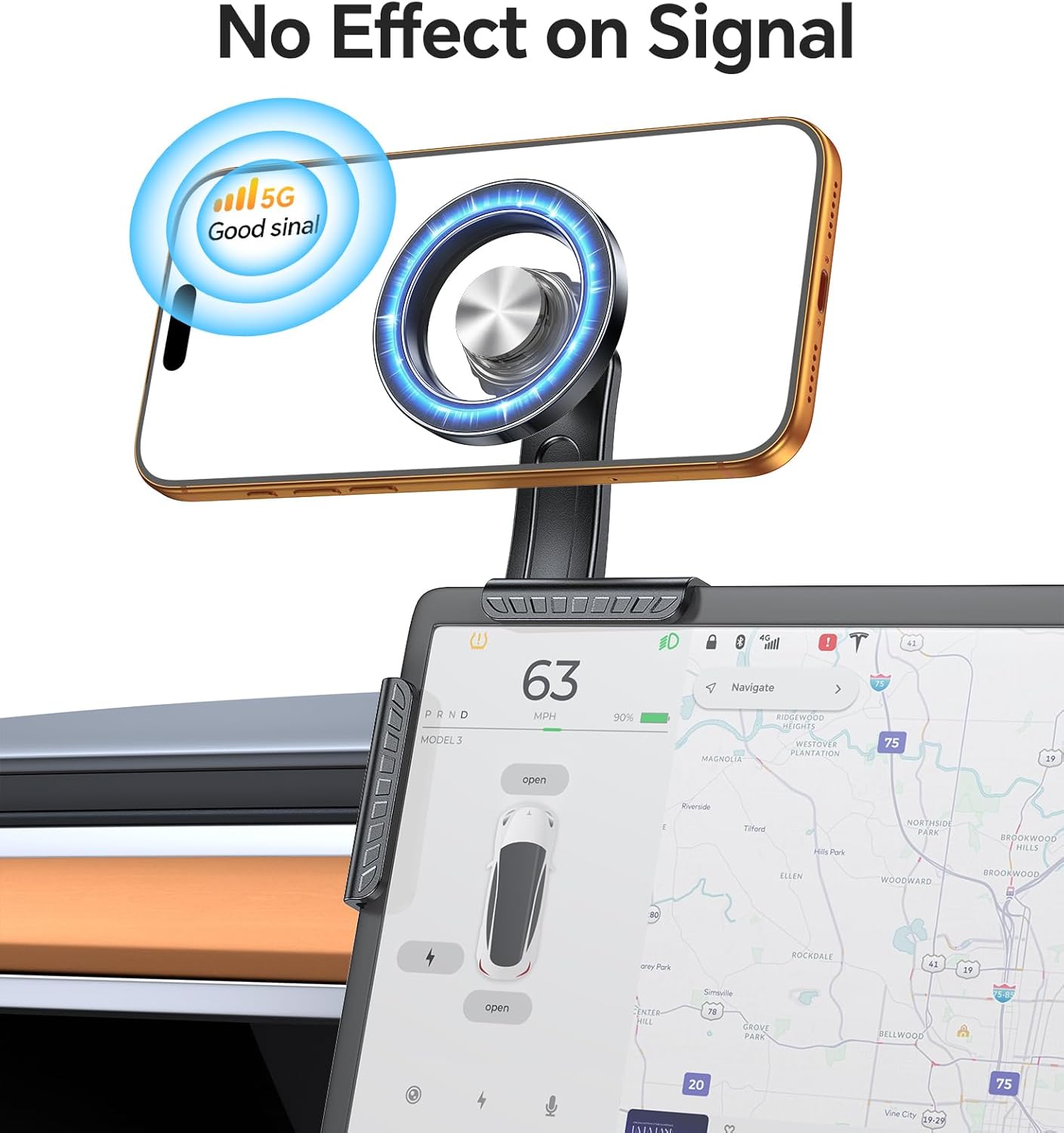 for Magsafe Car Mount, Tesla Phone Mount for Car【20 Strong Magnets】Magnetic Phone Holder for Car Tesla Phone Holder Model Y/3/S/X Accessories, No Glue Required, for iPhone 17 Pro Max 16 15 14 - Image 8