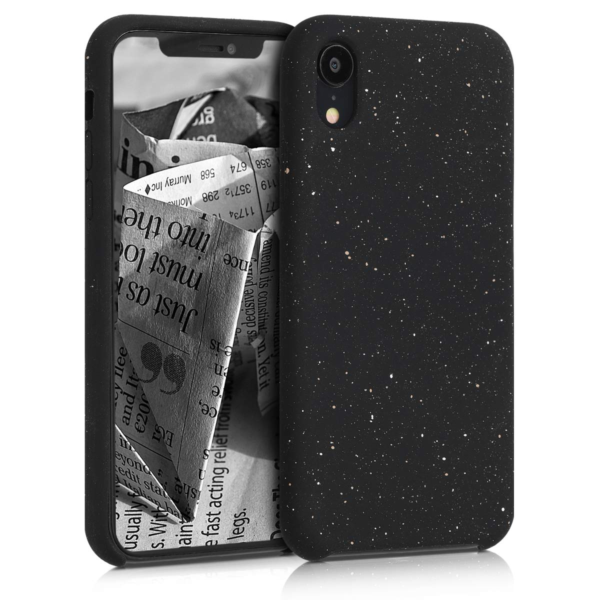 kwmobile TPU Silicone Case Compatible with Apple iPhone XR - Flexible Cover with Camera Protection - Paint Splatter White/Black