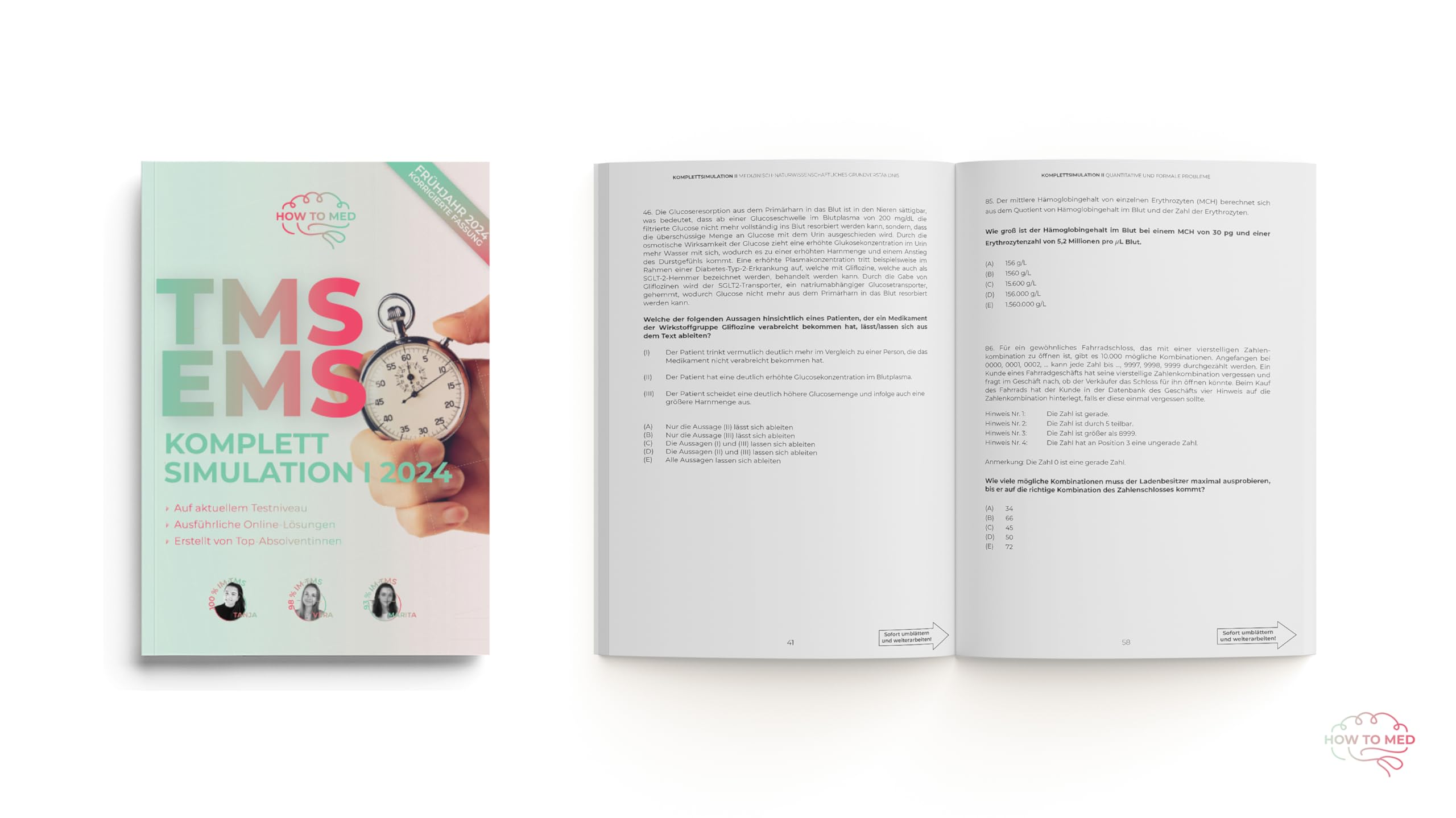 HOWTOMED - Compendio de TMS y EMS 2024 - Guía y preparación para la prueba médica - Adaptado a TMS 2024 - Libros de ejercicios de prueba de medicina en Alemania