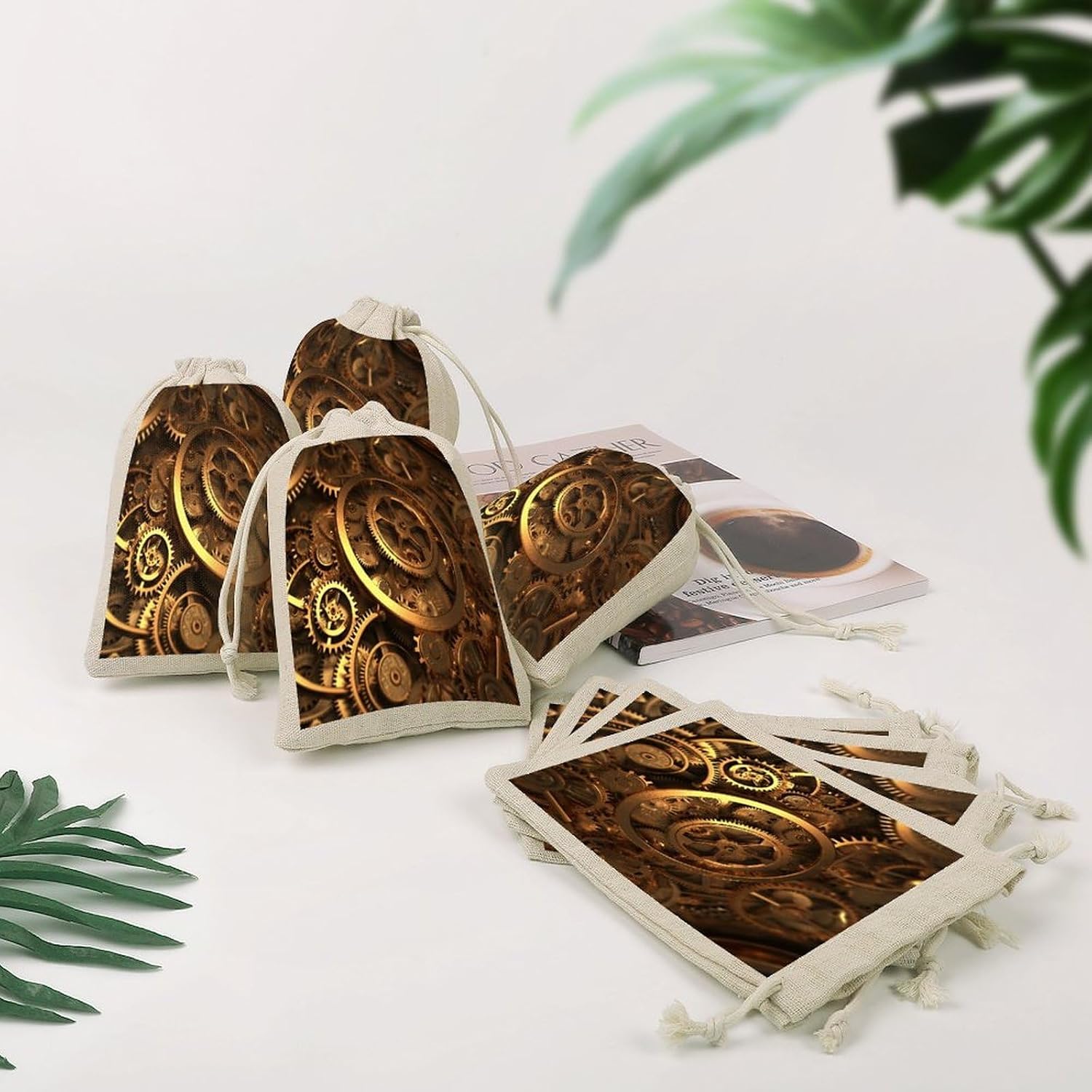 VstaDank Cool Steampunk Gears Small Burlap Bags with Drawstring 5x7 Inch Jute Bag Reusable Cotton Linen Gift Bags Beautiful Jewelry Pouches Sacks for Wedding,Party, Valentine Decor, 8Pcs image 4