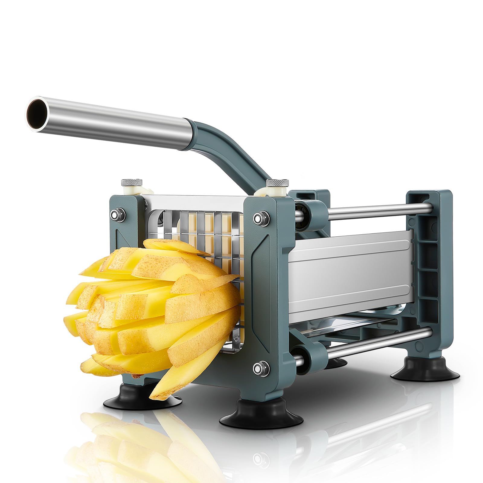 FOHRER Pommesschneider Edelstahl Professioneller Manueller Kartoffelschneider mit 13 mm Klingen aus Edelstahl, Pommes Frites Schneider für ganze Kartoffeln, Karotten, Gurken, Zwiebel, Pommes