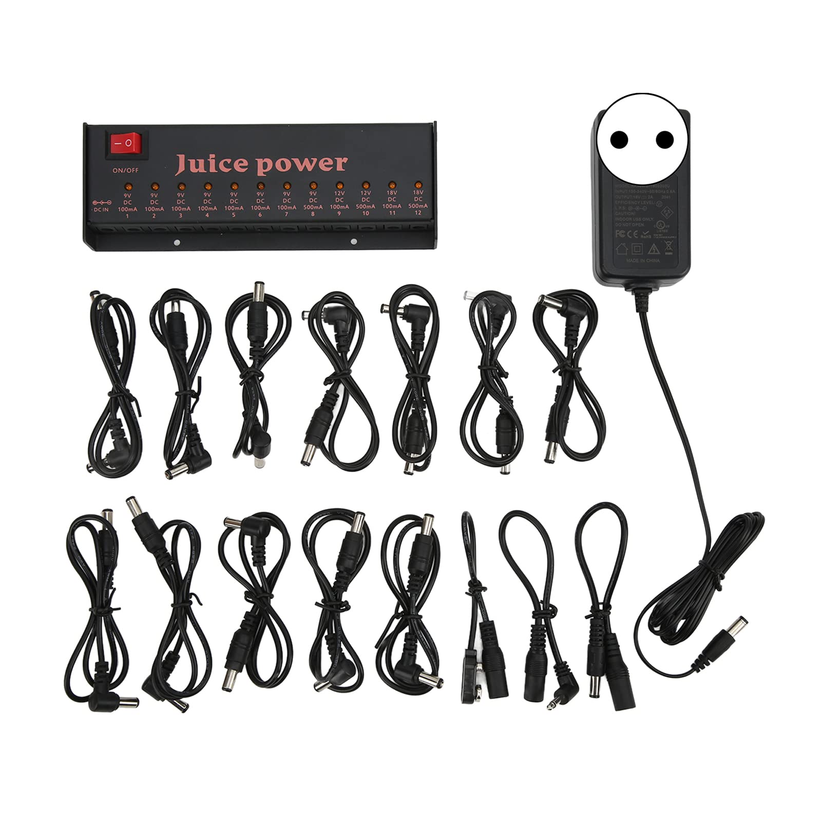 Dilwe Alimentatore per Pedale Effetti per Chitarra, 12 Uscite CC Isolate 9 V 12 V 18 100 MA 500 MA, con Protezione da Cortocircuito, per Effetti Digitali Analogici e Amplificatori a (Spina UE