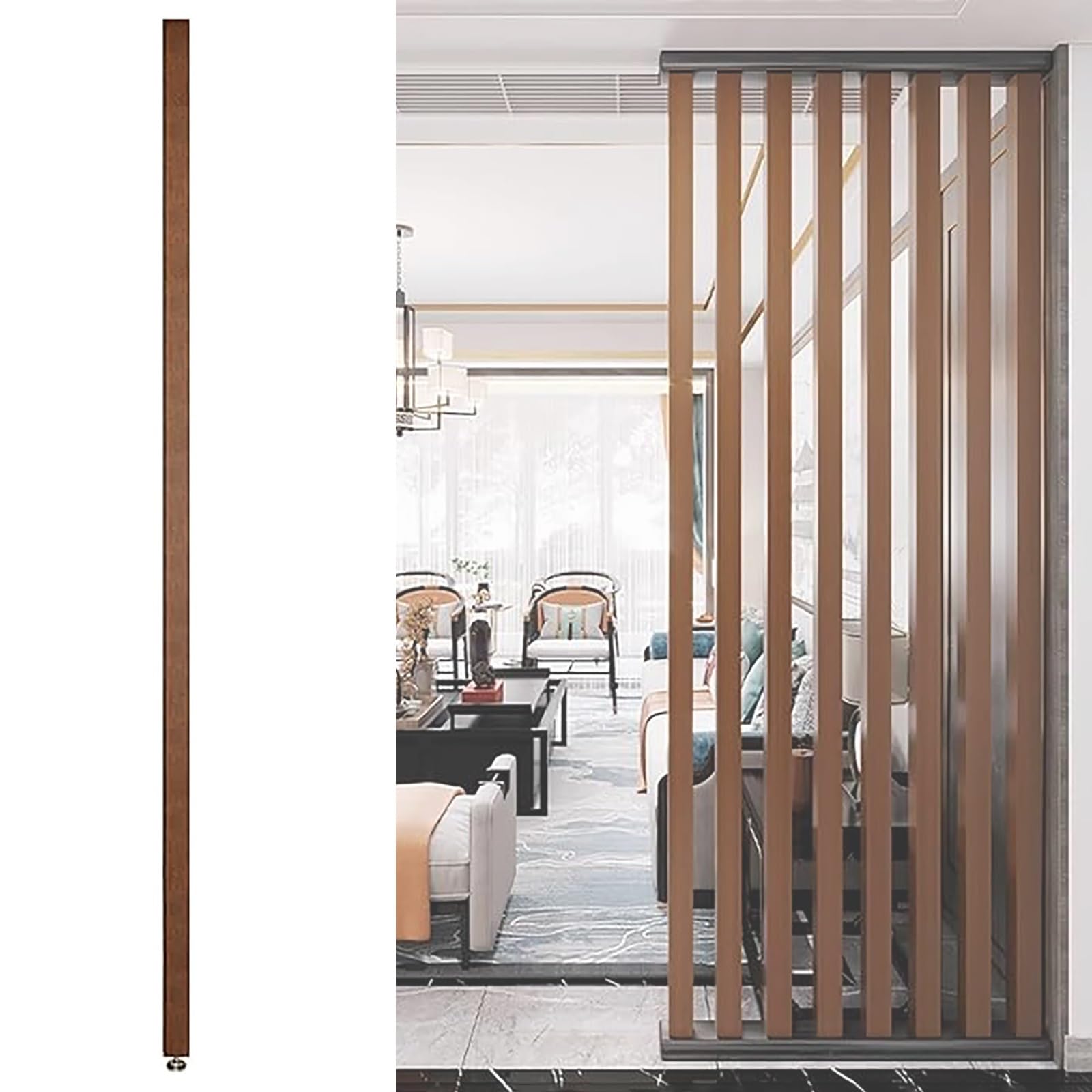 GLETSF Freestanding Wooden Slat Room Divider - Modern Floor-To-Ceiling Privacy Screen For Office, Restaurant & Entrance - Adjustable 70-230Cm, 8 Pack - Stylish Partition Decor-1 Pack-195cm/76.7in