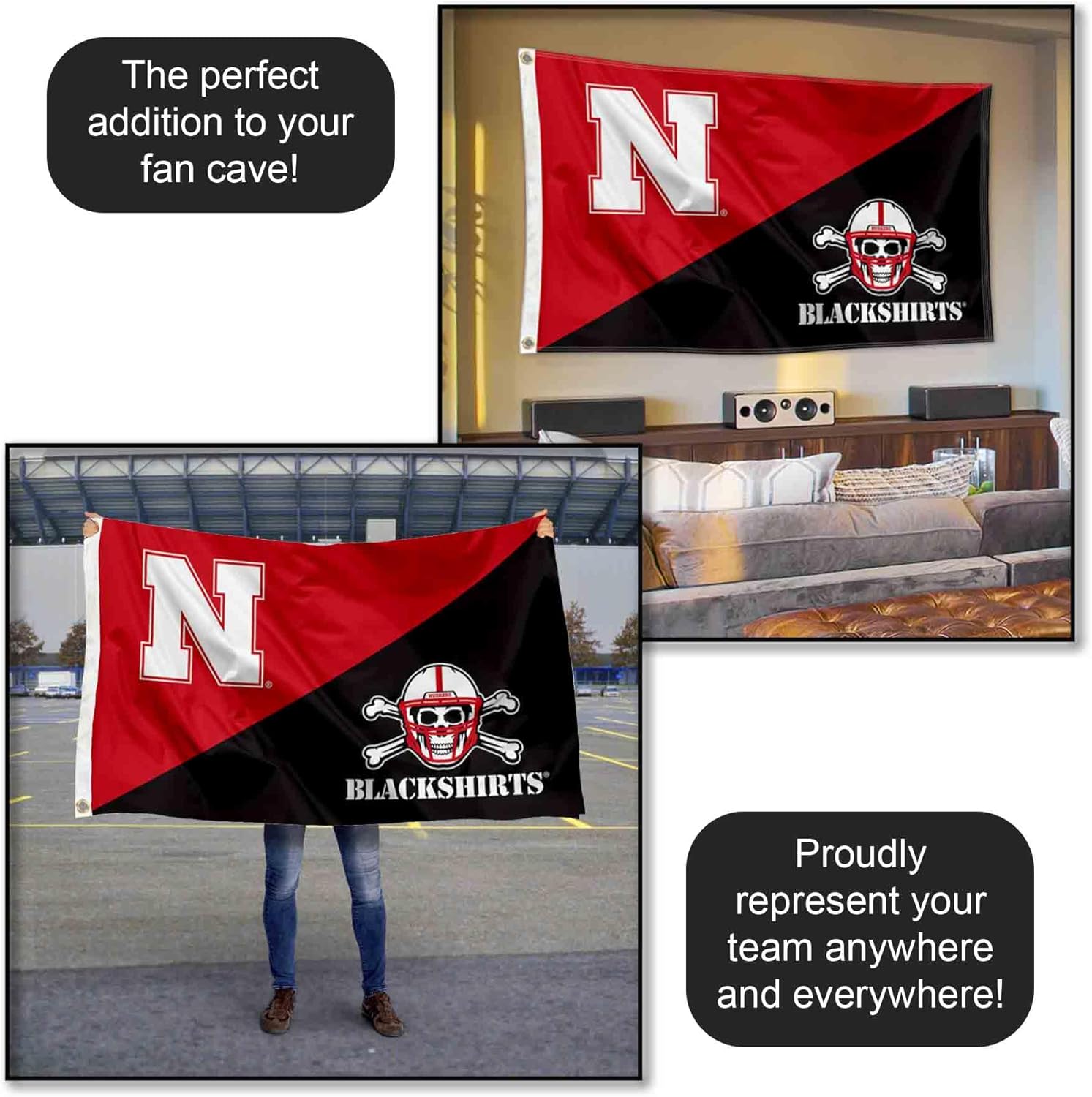 College Flags & Banners Co. Nebraska Cornhuskers Split Blackshirts Large Grommet Banner Flag - Image 5