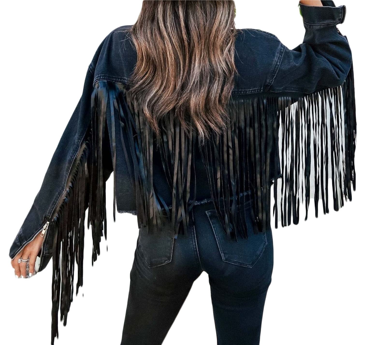 Puffer Jacket Fringe Denim Jacket Plus Size Fringed Denim Jacket