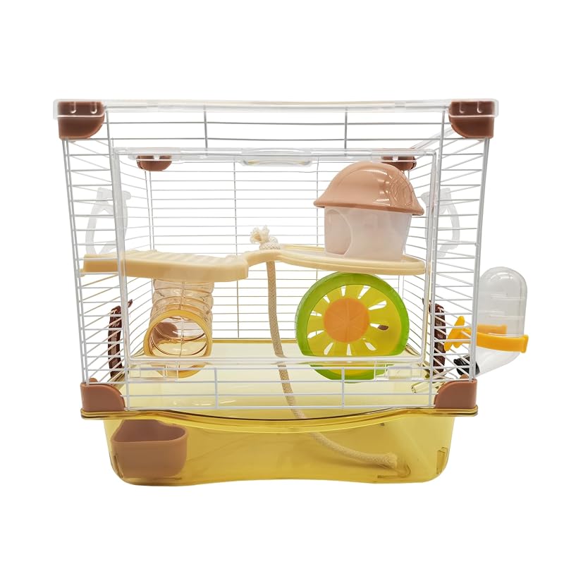 Gaiola para hamster com acessórios e bandeja removível PINVNBY Marrom 26,67 x 20,32 x 26,92 cm