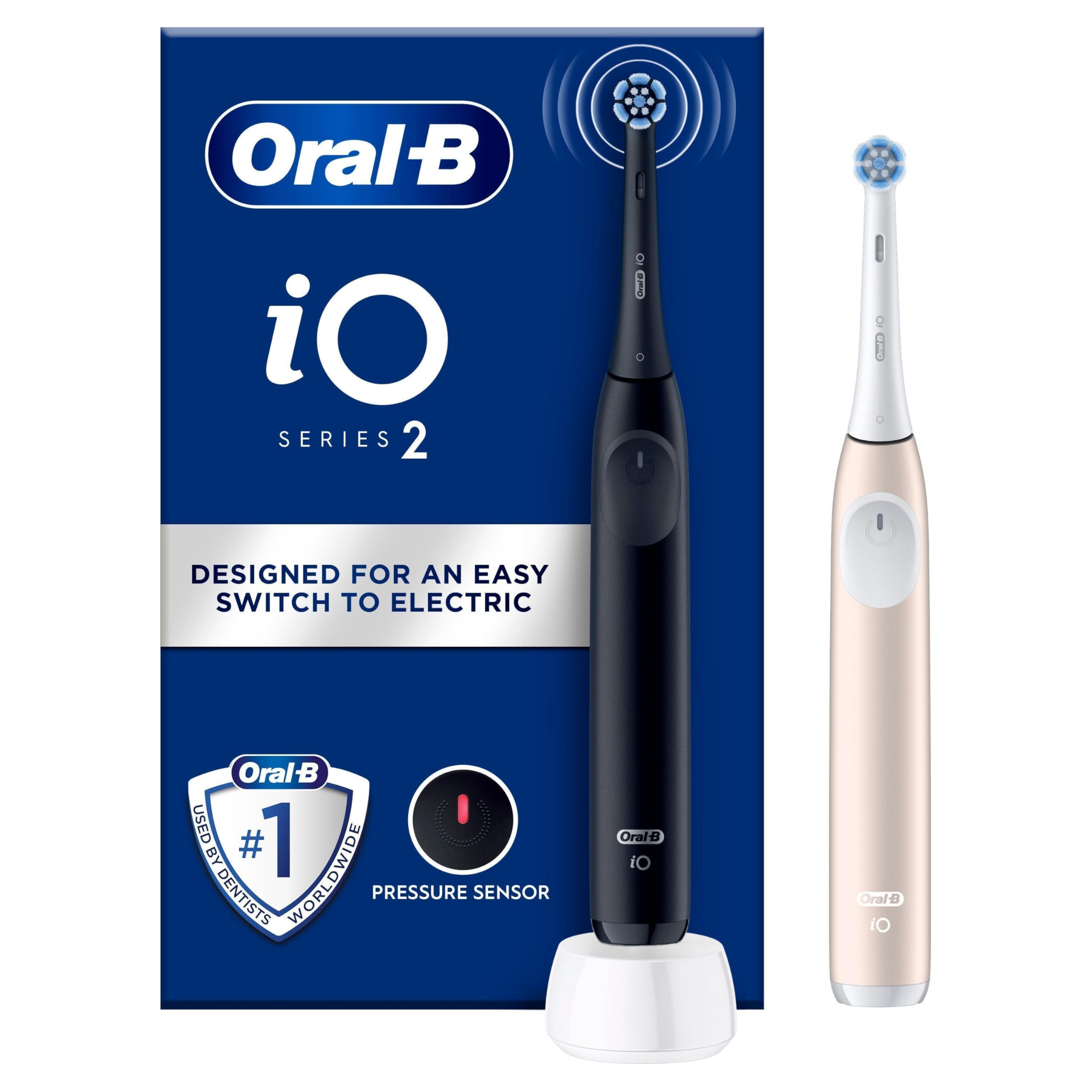 Oral-B iO Series 2 Duo Pack Brosse à Dents Électrique/Brosse à Dents Électrique, 2 Brossettes, 3 Modes de brossage pour Soins Dentaires, Technologie Magnétique Conçu par Braun, Night Black/Calm Pink