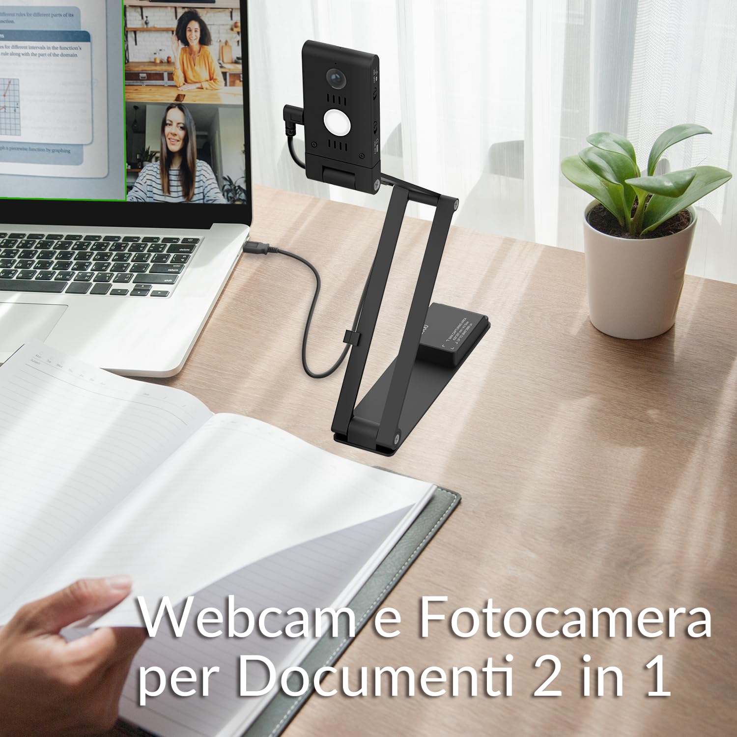Innex DC500 4K USB Document Camera, Webcam PC e Scanner Documenti 3-in-1 | 16MP, 4K/30 fps, 1080p/60fps, Microfono IA, Doppio Autofocus, Flip Automatico, Luce LED, OCR, per Windows/Mac/Chromebook