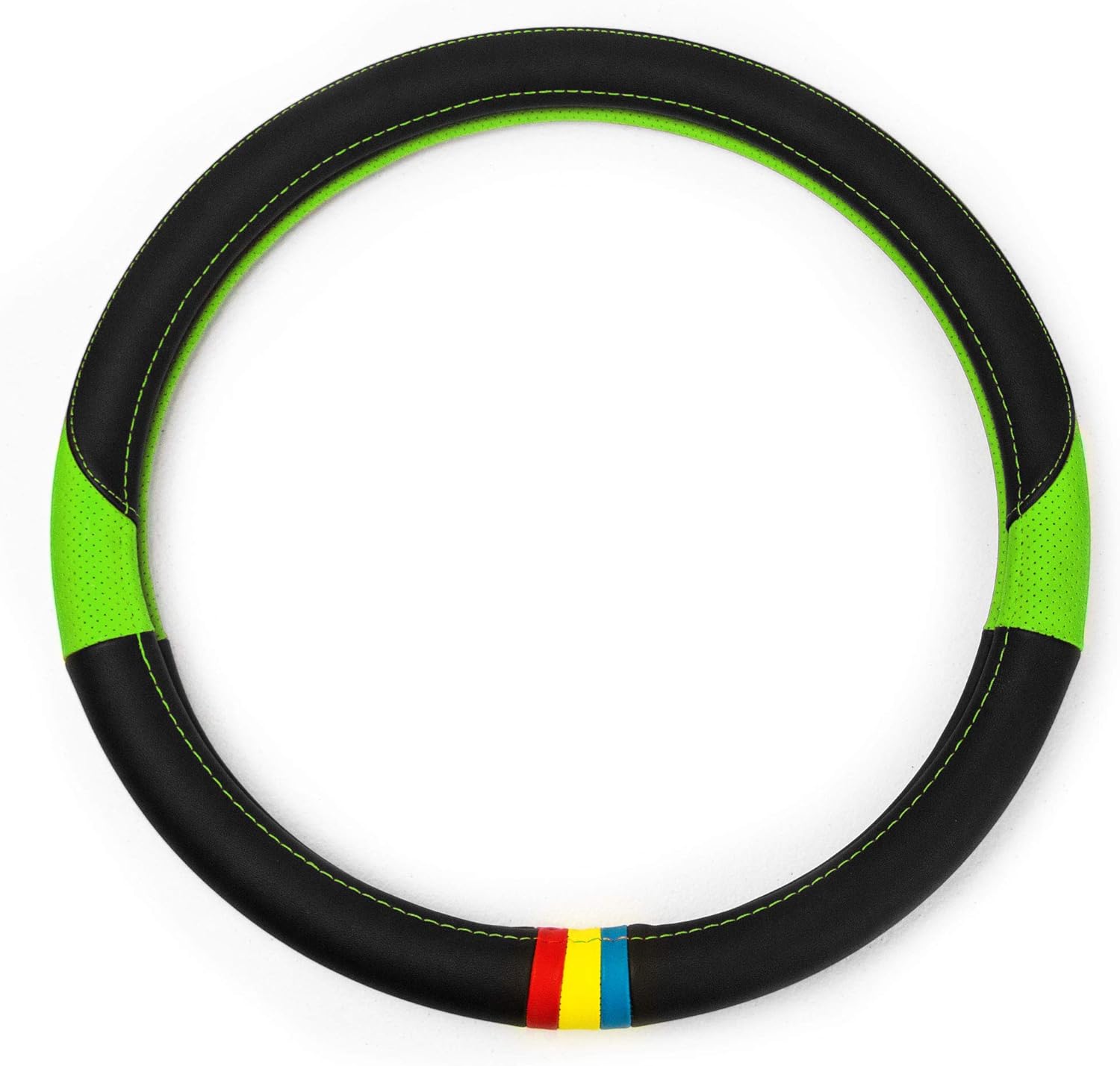 TLH Full Spectrum Microfiber Leather Steering Wheel Cover, Green Color