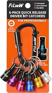 Bit Holder Keychain,6Pcs 1/4 Quick Release Driver Bit Catchers Tool Gifts for Men,Quick-Change Extension Bar Keychain Drill Screw Adapter Portable for Organizer Tool Pouch,Tool Bag