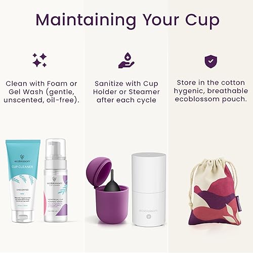 Miniatura 7 de EcoBlossom Kit de copa menstrual  Tampón, almohadilla y disco  Uso durante 12 horas  Copa de período reutilizable diseñada con silicona suave y