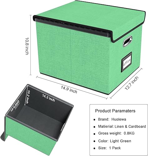 Vista 60 de Huolewa Cajas organizadoras de archivos con tapas, plegables de lino para colgar y almacenar con tobogán de plástico para oficina/decoración/hogar
