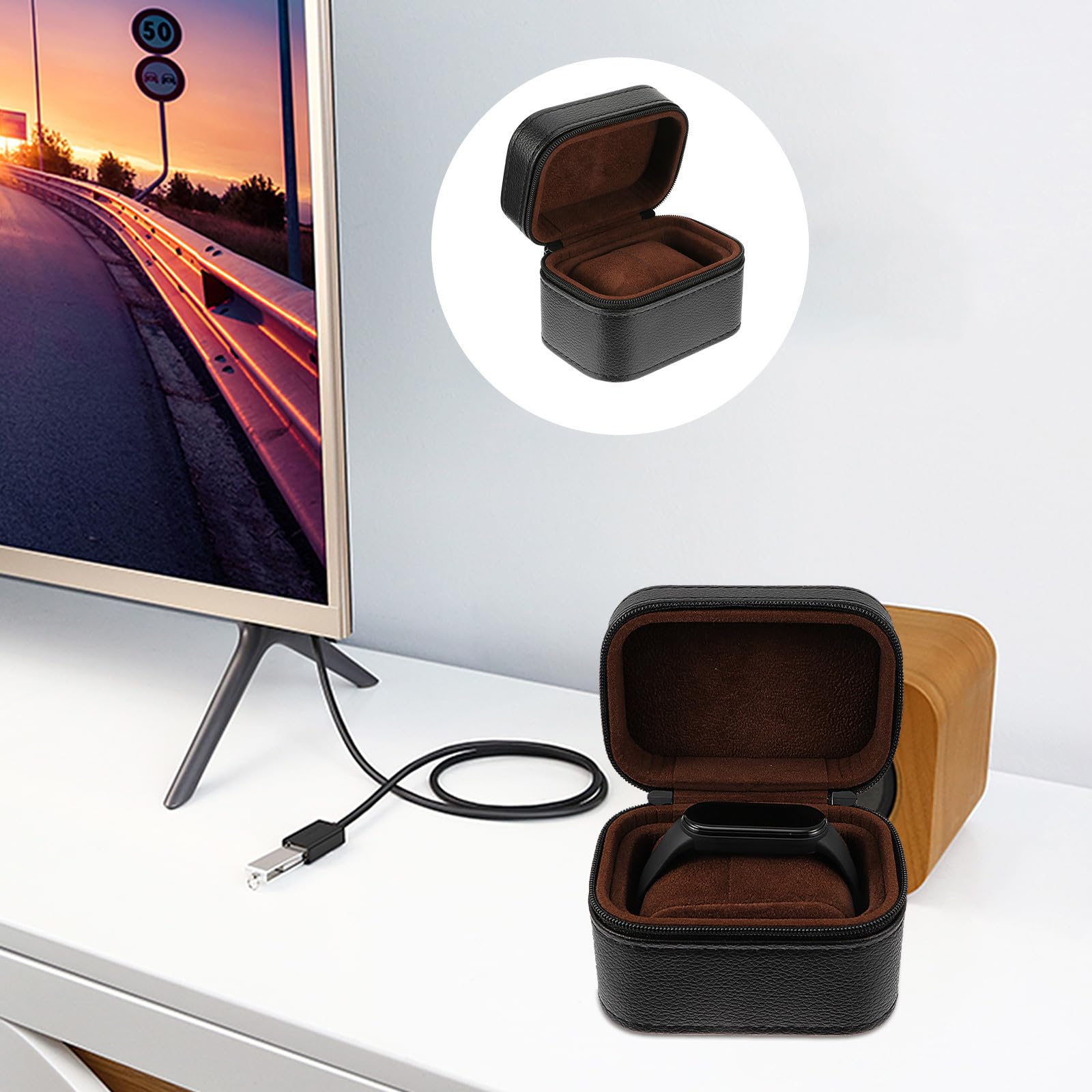 Scatola Orologio Singolo, in Cuoio Nero Custodia Portatile