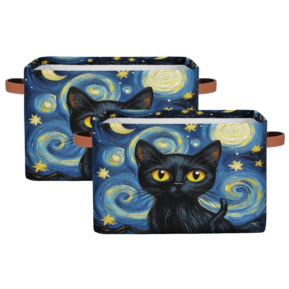 Mexpekil Cesta de almacenamiento de animales y gatos con diseño de noche estrellada, plegable, organizador de tela para estantes, cesta de regalo grande con asas, 2 piezas