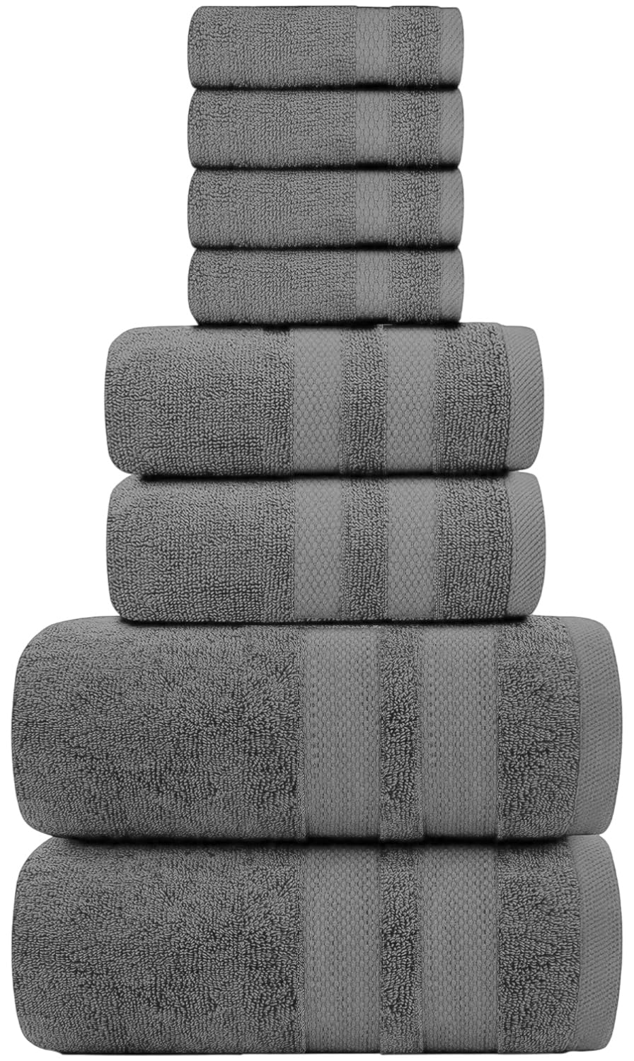 8 Piece Towel Bale Set 800GSM Premium Quality Super Soft 100% Egyptian Cotton 4 Face Cloths, 2 Hand Towels, 2 Bath Towels Luxury Highly Absorbent Towel Sets (Charcoal Grey, Towel Set 8-Piece)