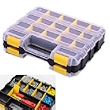 Tools Organizer Box Small Parts Storage Box 34-Compartment Double Side Hardware Organizers with Removable Plastic Dividers for Screws, Nuts, Nails, Bolts