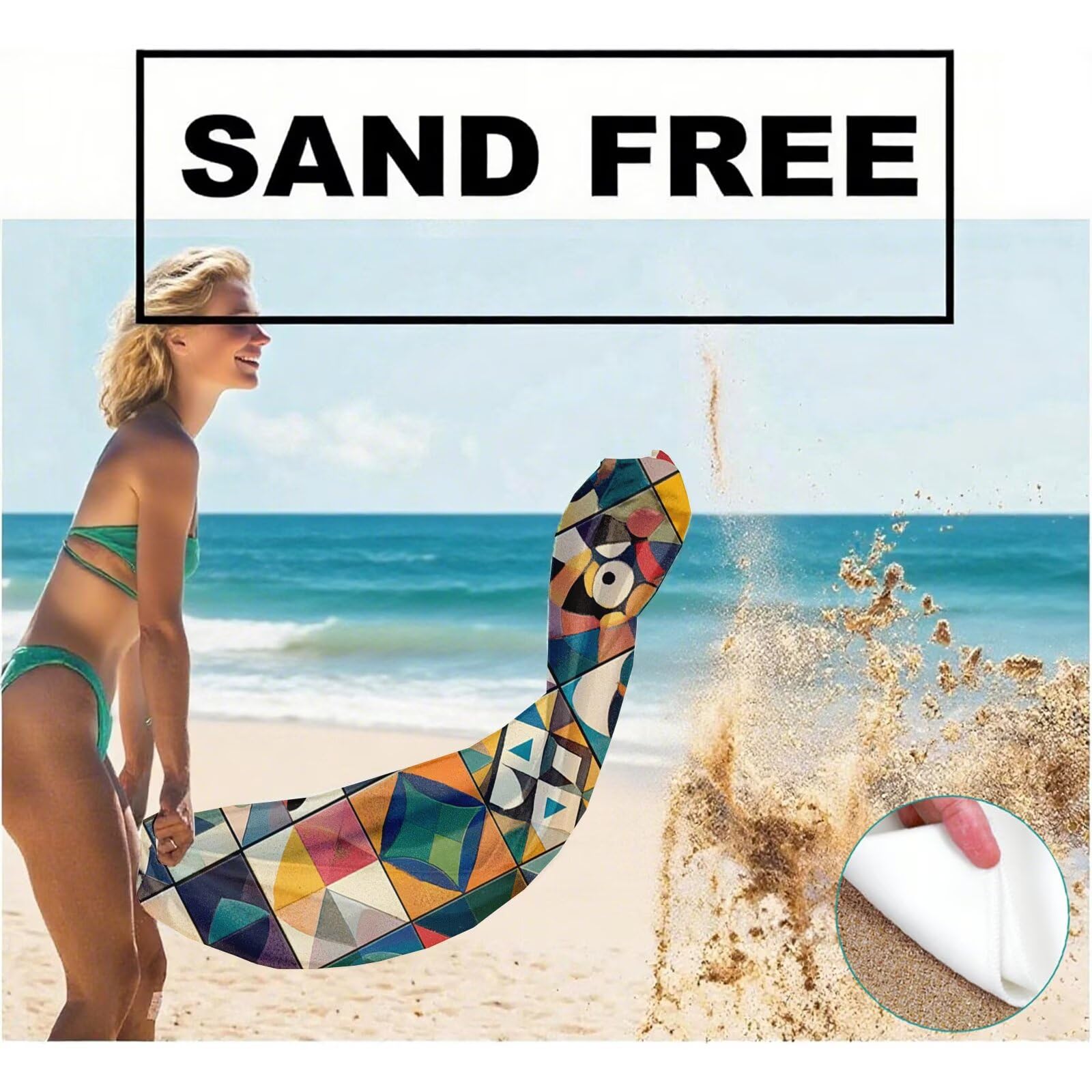 Serviette de Plage XXL 100x200 cm,Bohême Serviette Plage Microfibre avec Séchage Rapide, Anti-Sable, Absorbante Fonction Design pour Vacances Piscine Pique-Nique Voyages Yoga, Cadeau Femme Q-691