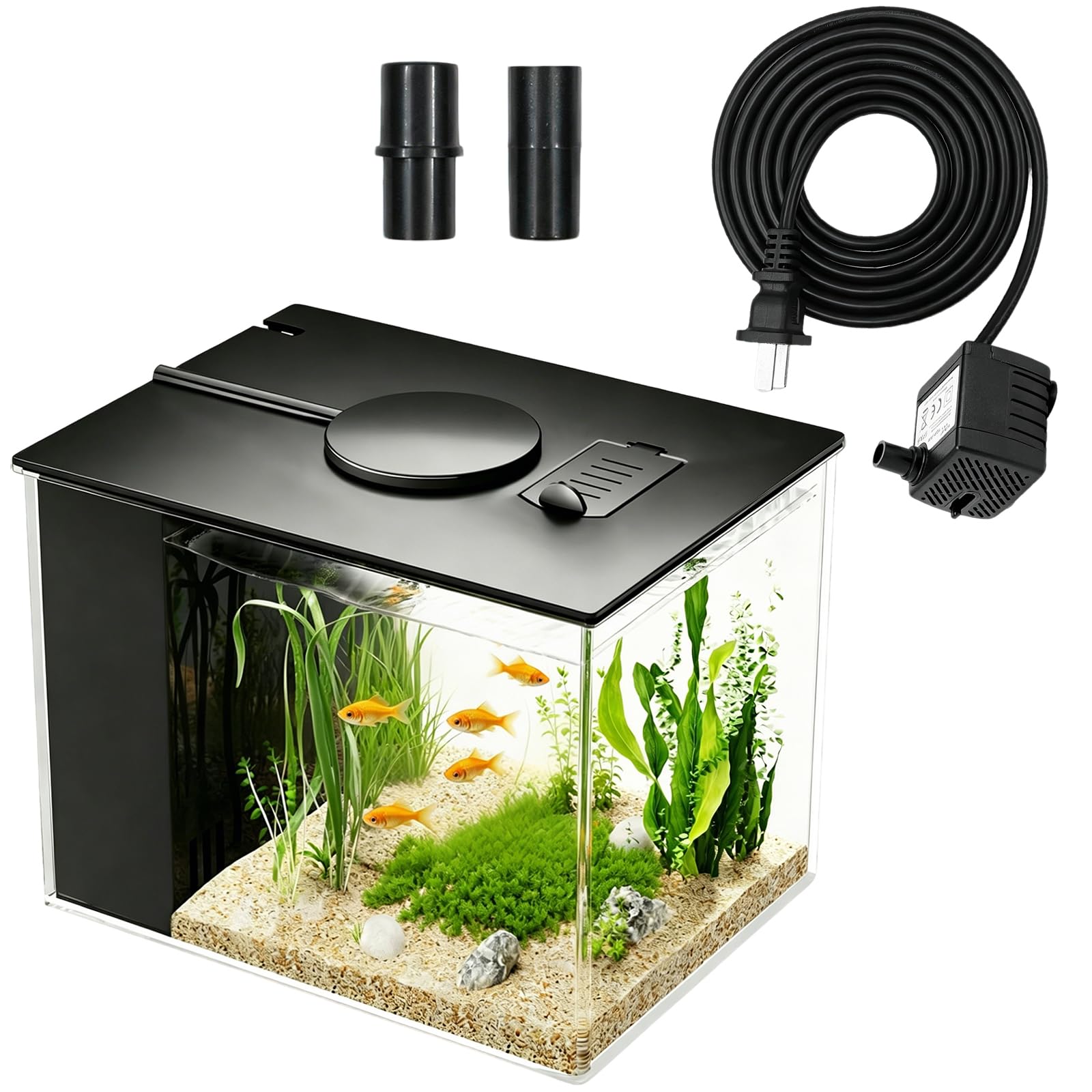 Mini aquarium en acrylique noir de 3,7 l avec pompe filtrante et éclairage LED, petit aquarium Betta pour poissons de combat, crevettes, plantes aquatiques et petits poissons