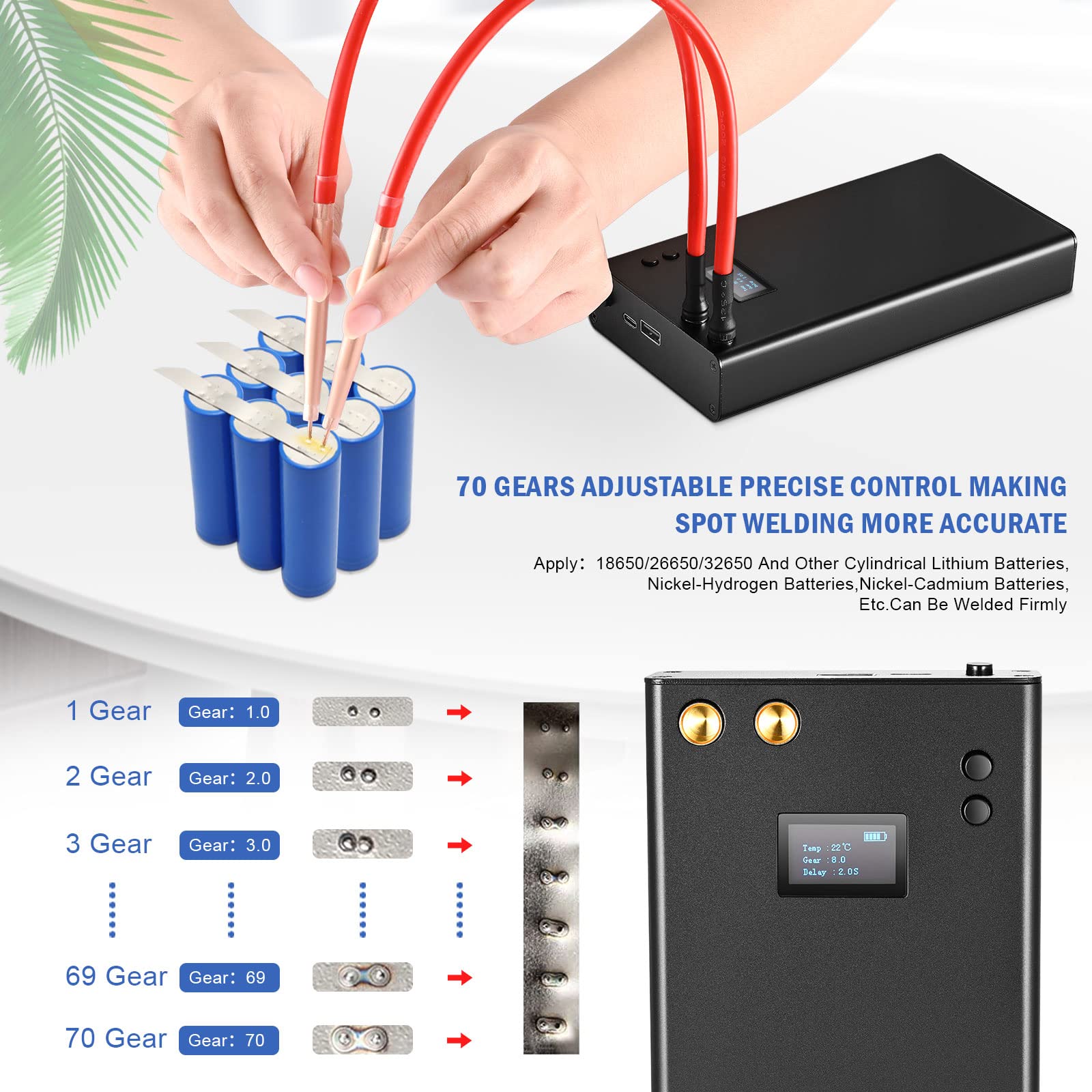Punktschweißgerät 7500mAh 70 Gänge einstellbar DIY Punktschweißmaschine LCD Bildschirm mit 5m Nickelblech für Akku Tragbares digitales Punktschweißgerät Spot Welder