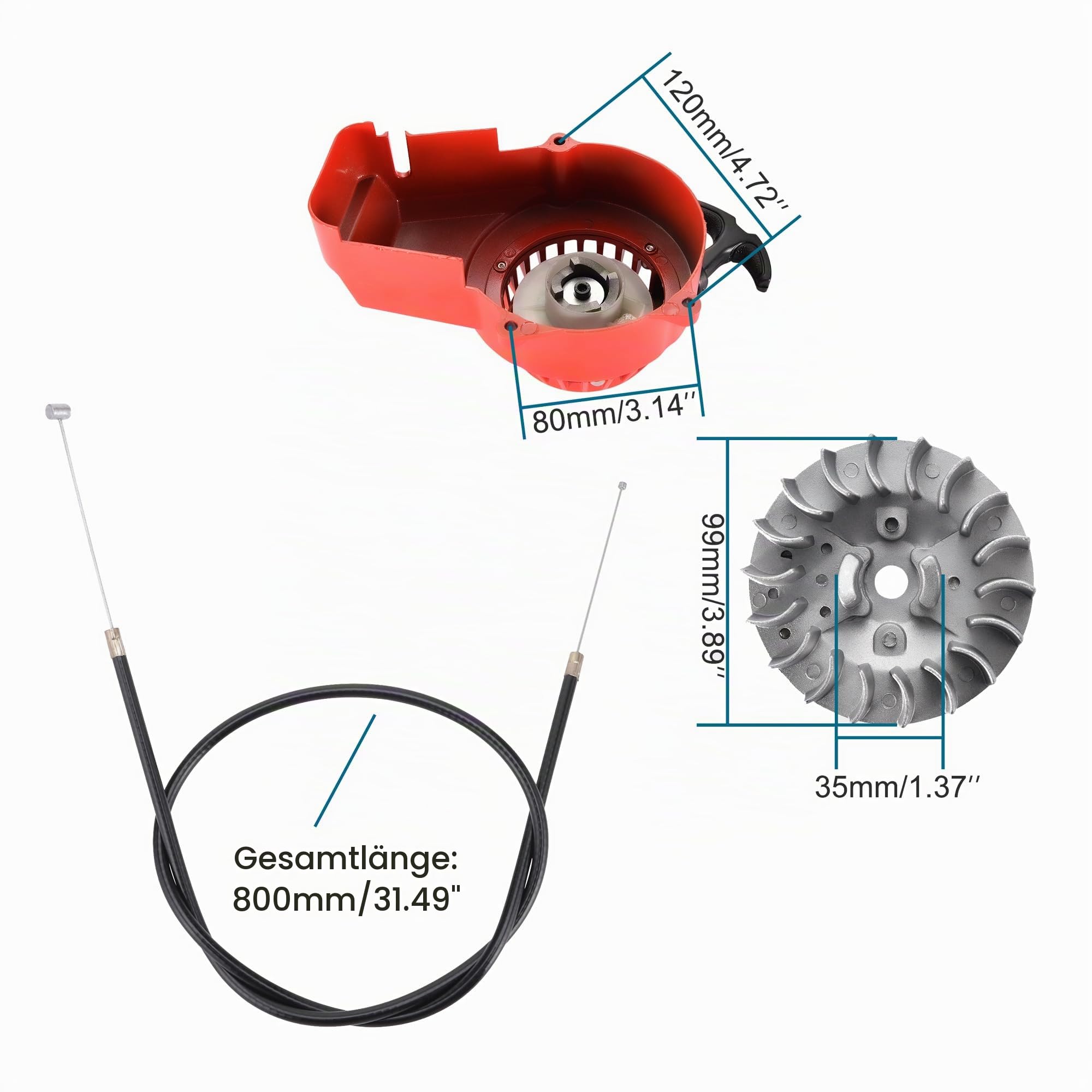 GOOFIT Modifizierter 2-Takt Motor 49CC mit Rückstoßstarter Vergaser Lenker Gaszug Luftfilter Ersatz für Mini Dirtbike DIY Motortaschenrad Gas G-Scooter ATV Quad Rot