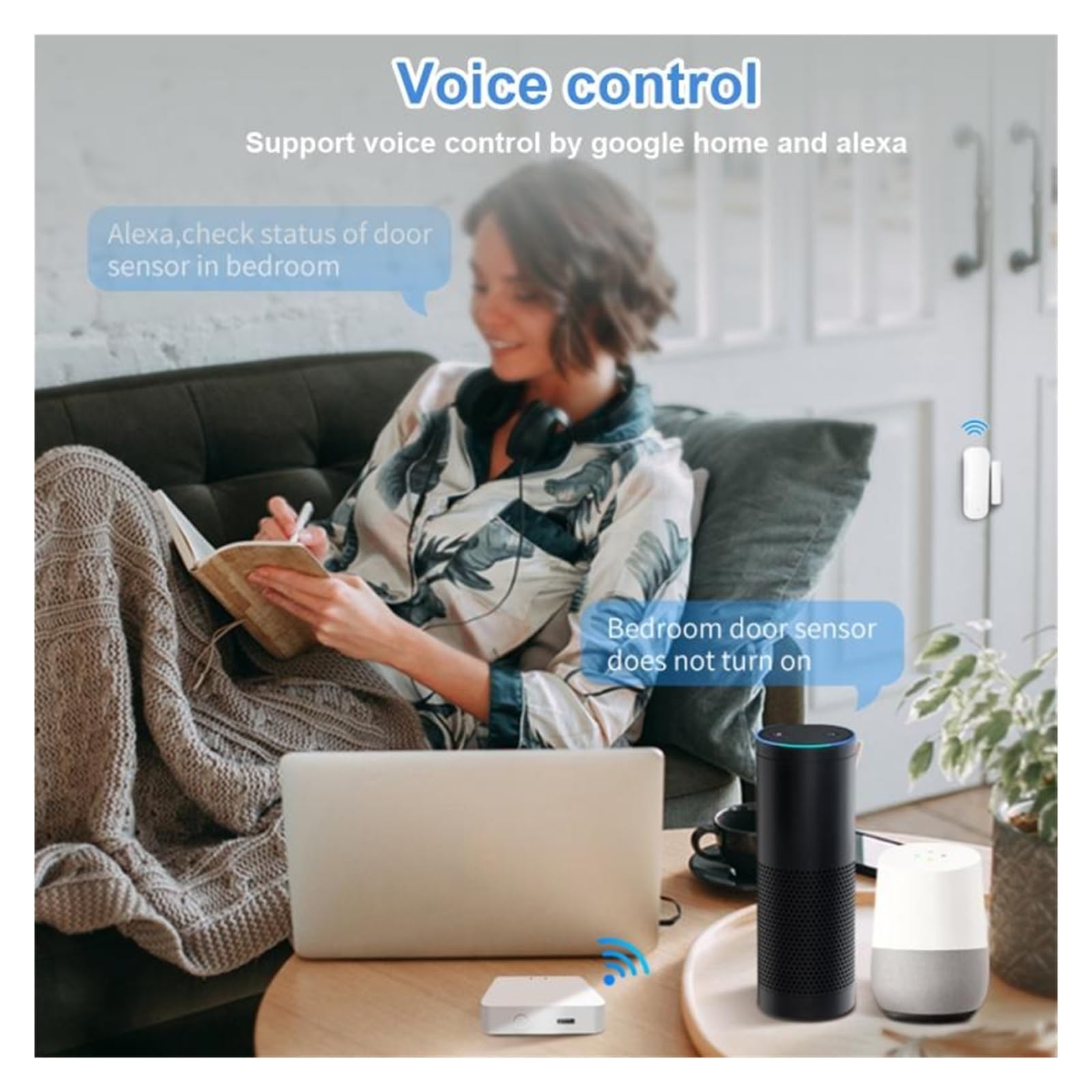 Sensor de puerta inteligente Tuya ZigBee, detectores de puerta abierta y cerrada, protección de seguridad inteligente for el hogar, Control de vida inteligente a través de Alexa Home(8pcs)