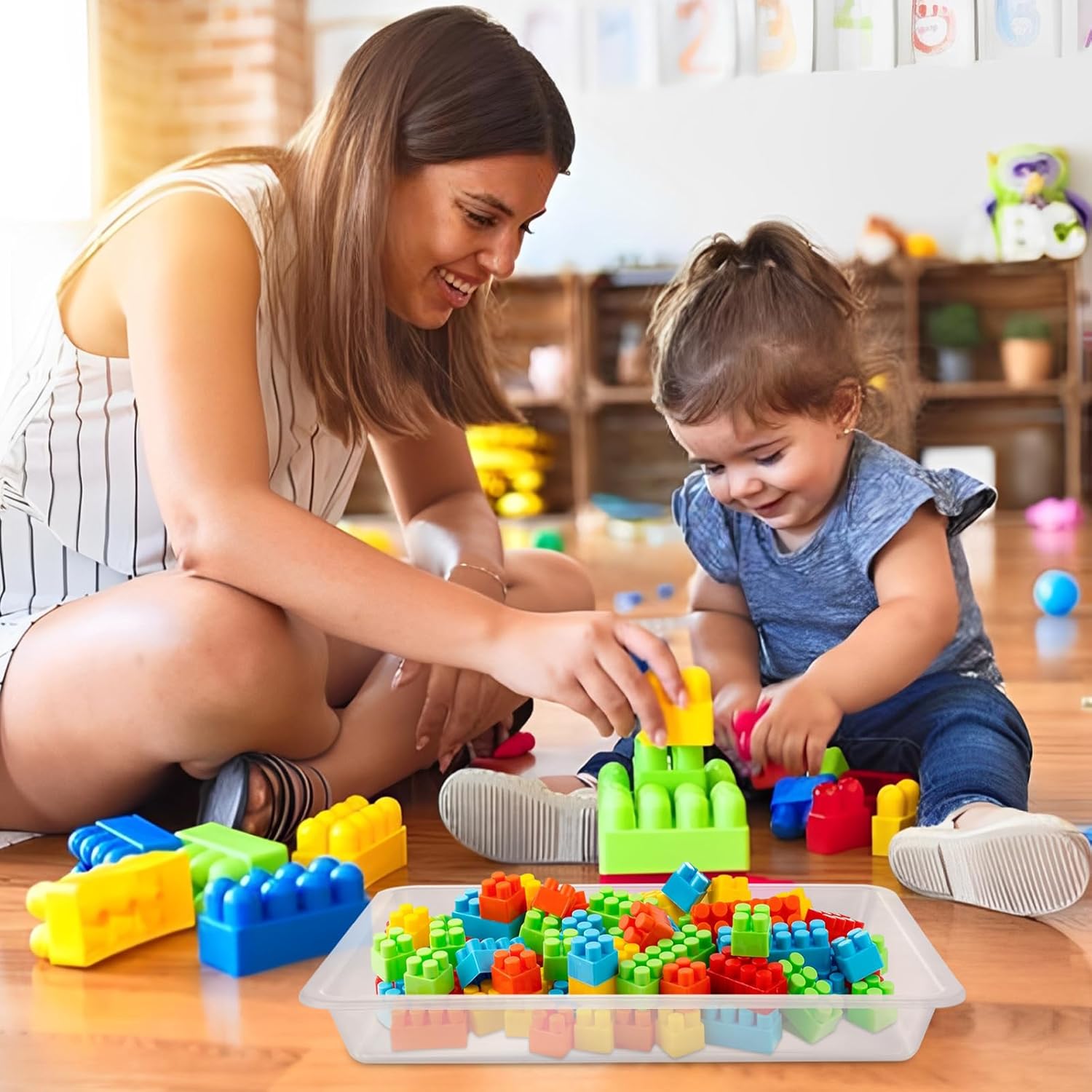 QTLCOHD 20 Pcs Clear Plastic Art Trays, 8.27 x 11 x 1.2 Inch Activity Crafts Organizer Tray, Serving Tray for Home, School, Kids, DIY Projects, Painting and Beads - Image 6